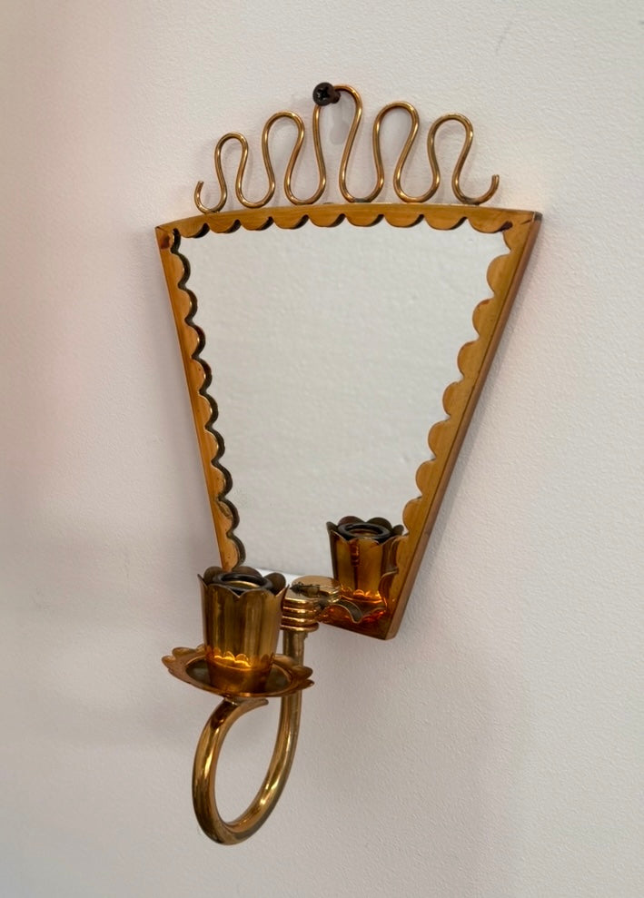 Pair of Italian Brass Mirrored Wall Lights