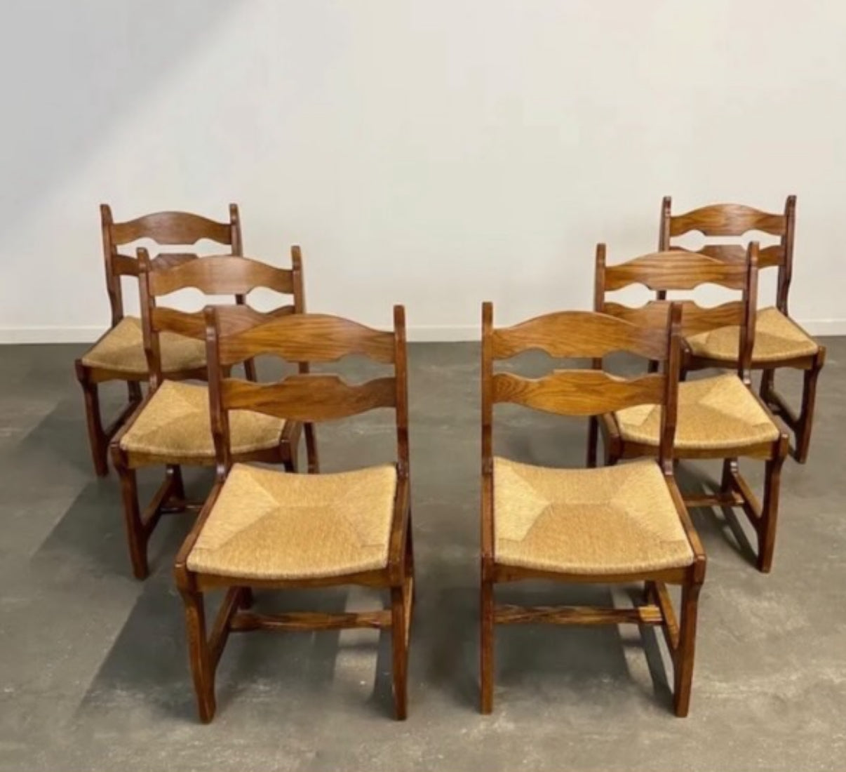 PRE ORDER Set of Six Oak Dining Chairs by Guillerme & Chambron