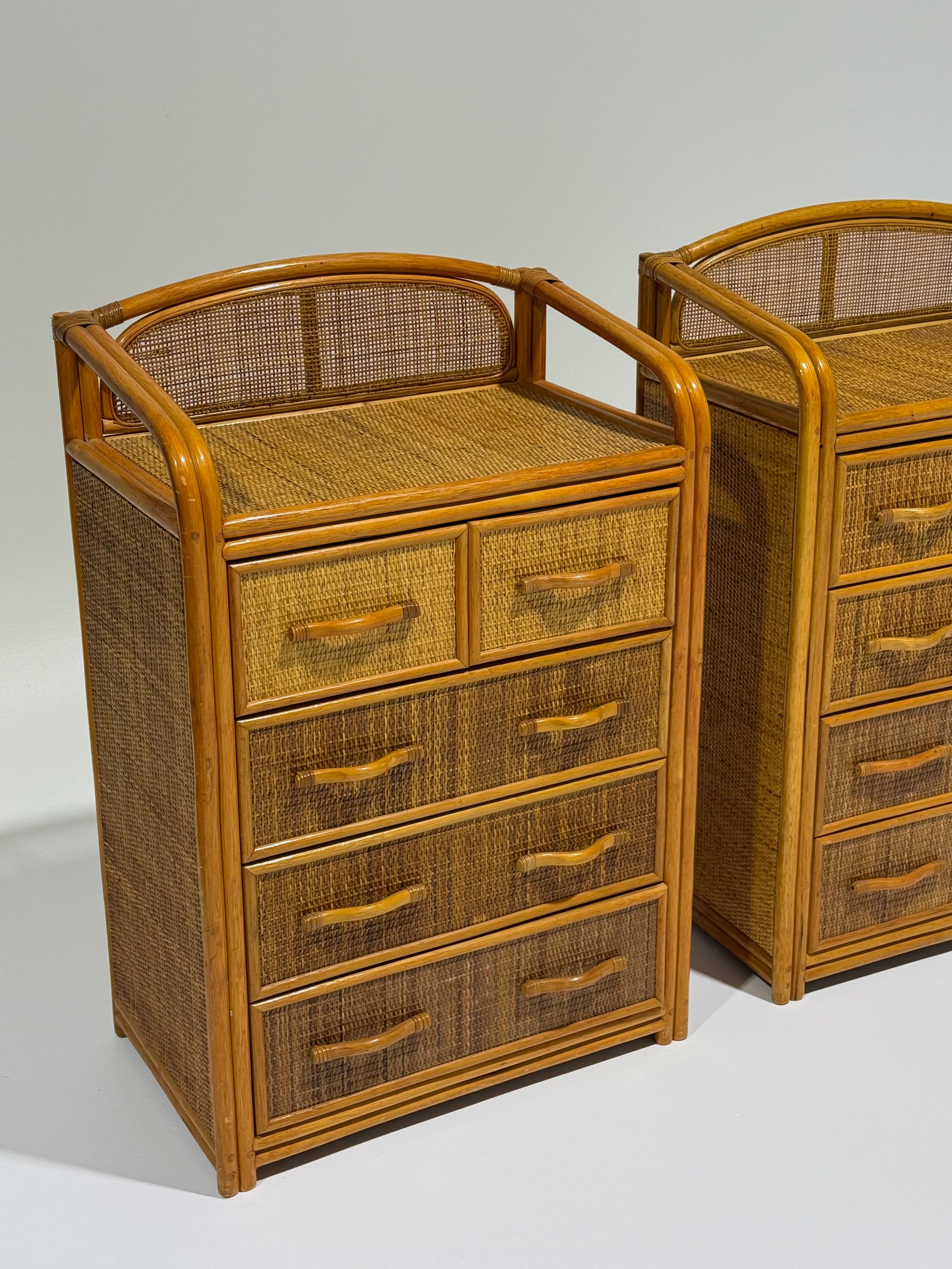 Vintage Bamboo Chest of Drawers - TWO Available