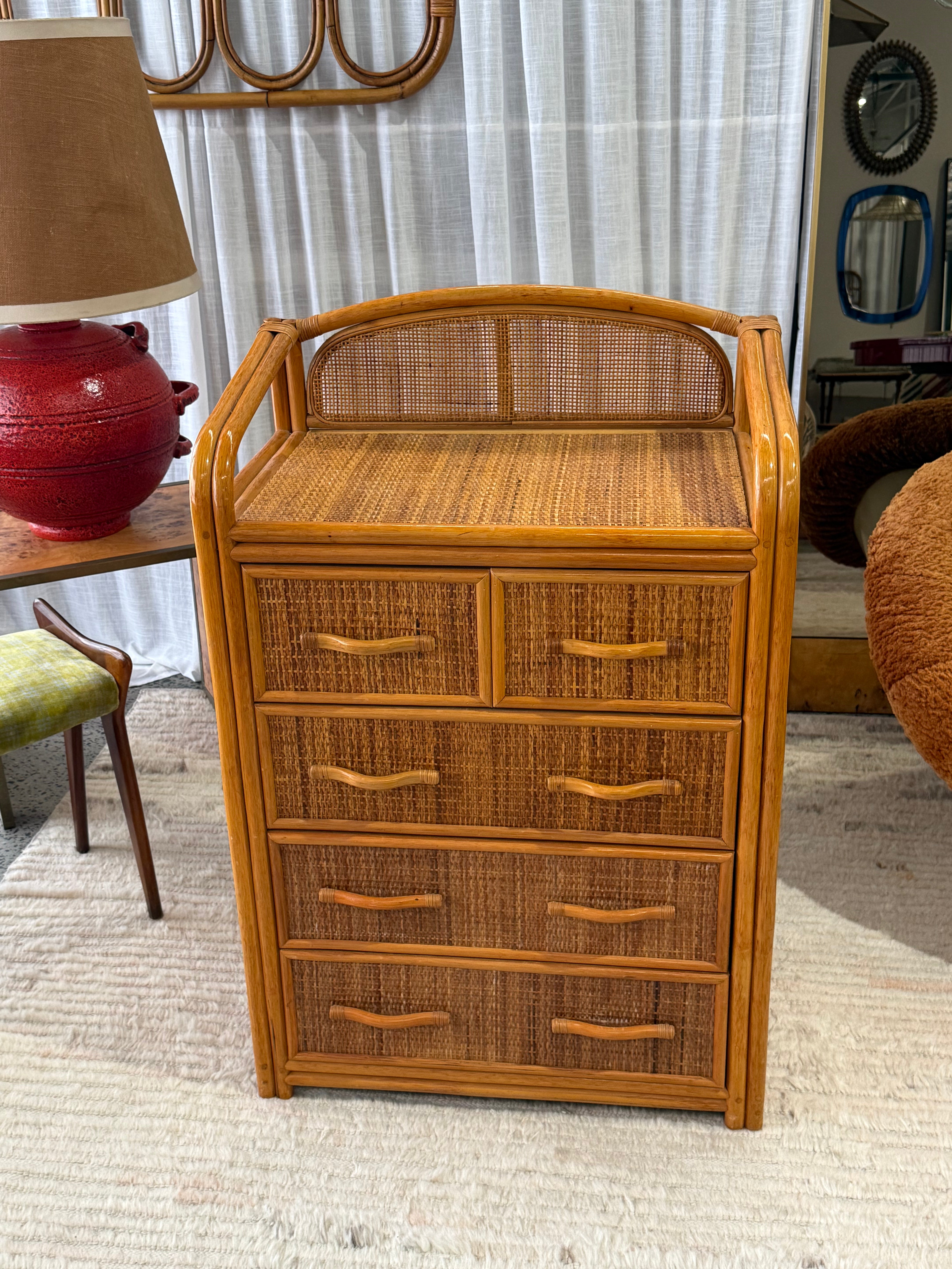 Vintage Bamboo Chest of Drawers - TWO Available