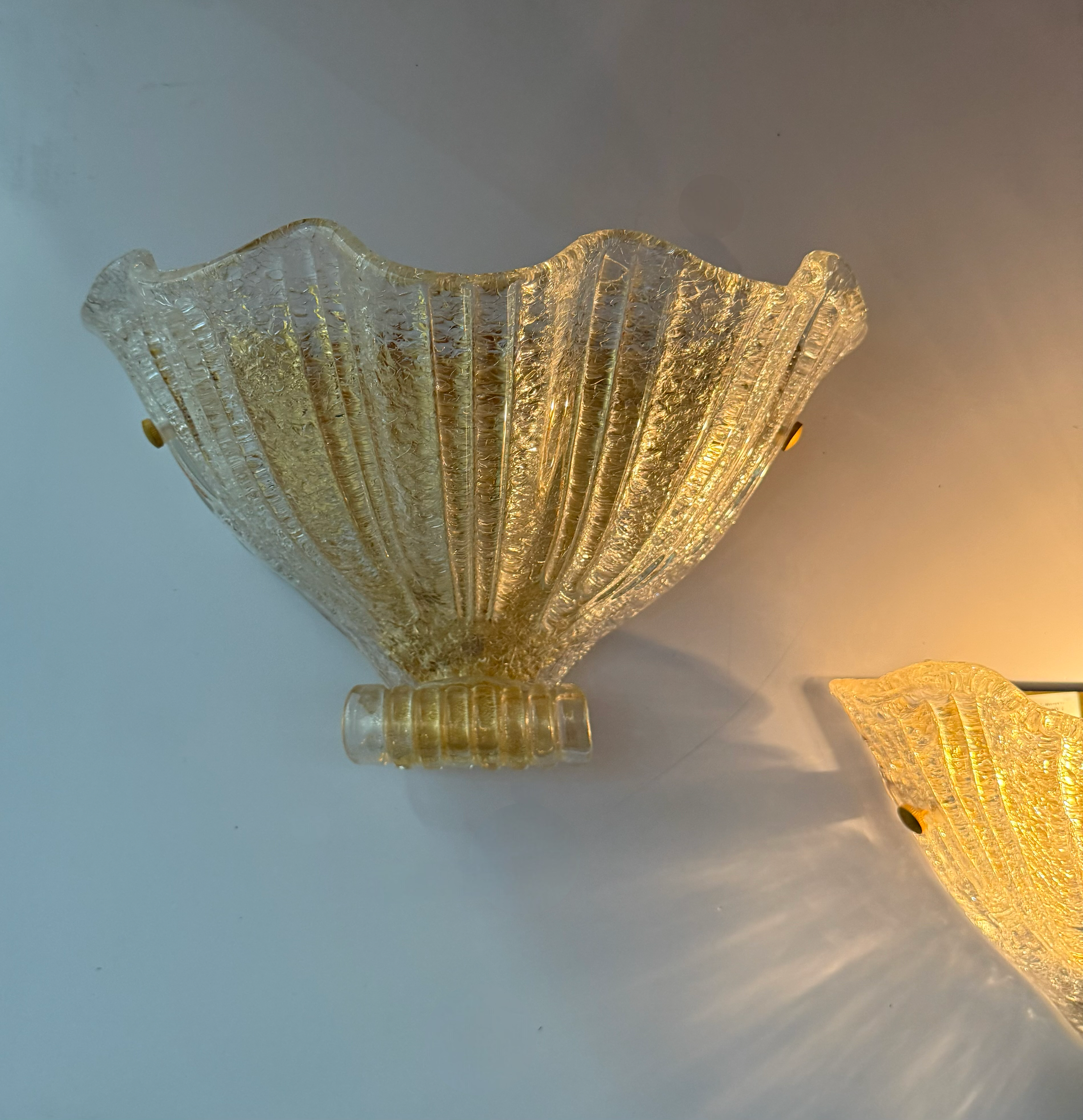 Pair of Murano Glass Shell Wall Lights