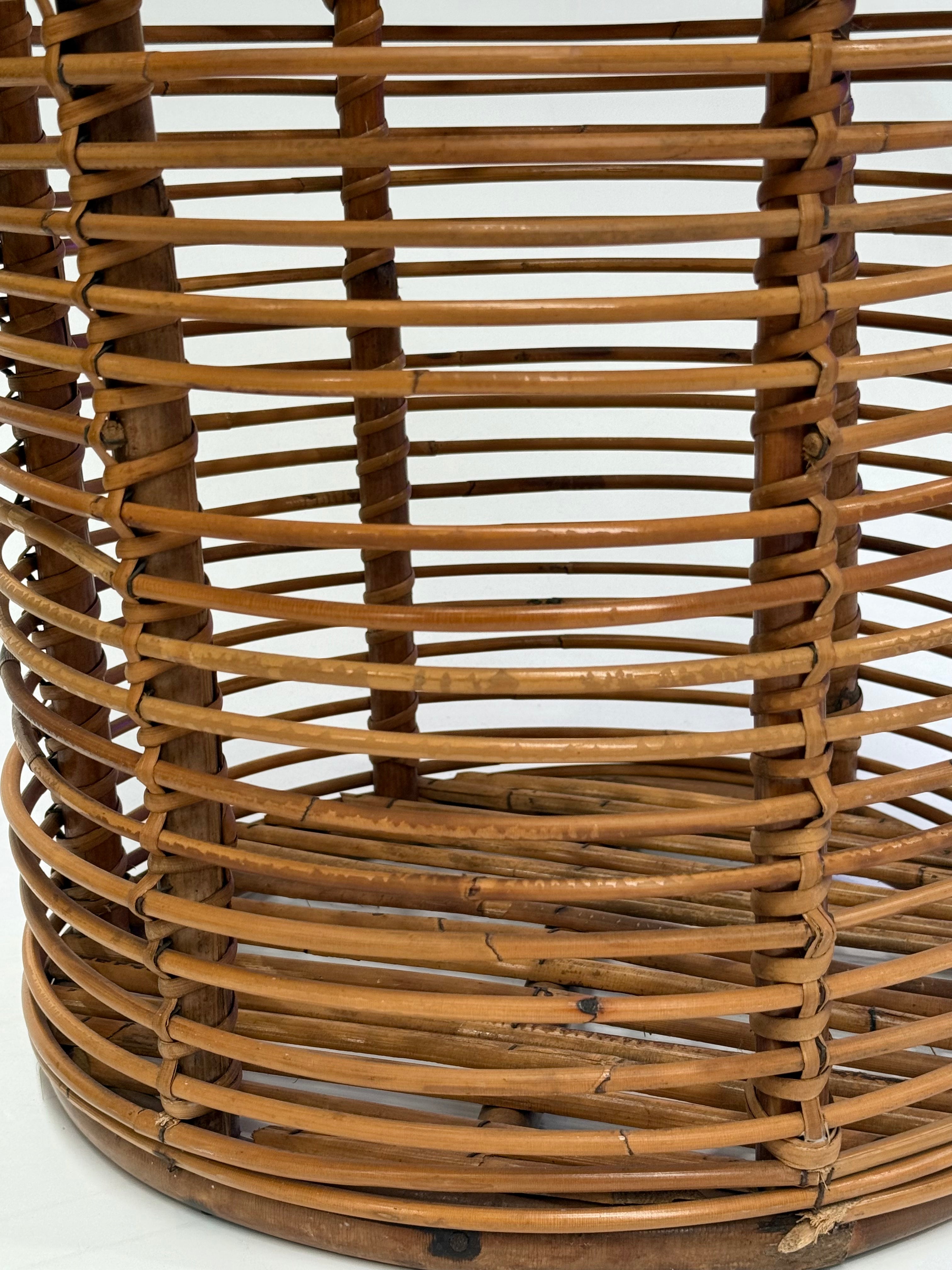 Vintage Italian Bamboo Stool by Tito Agnoli (