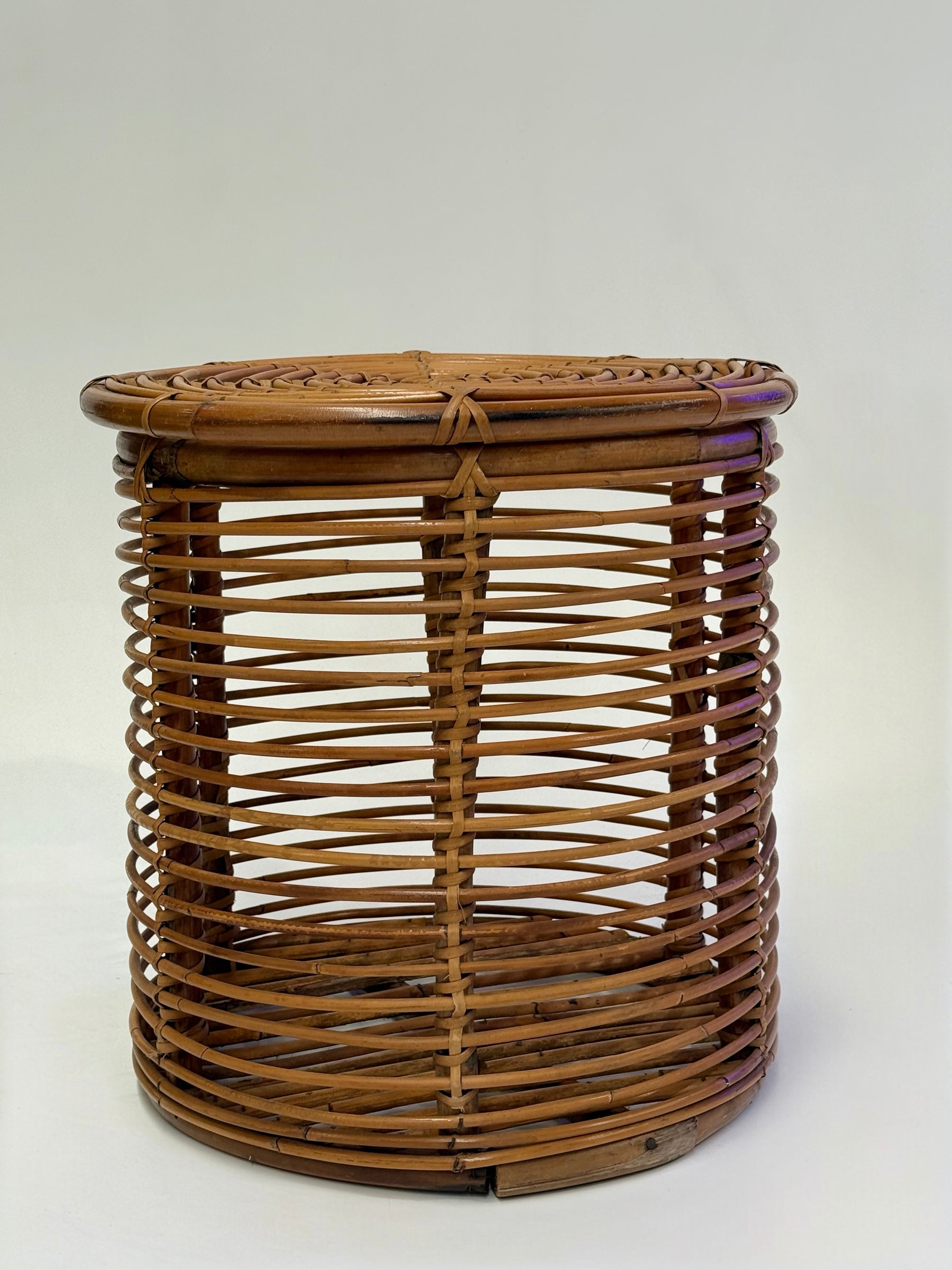 Vintage Italian Bamboo Stool by Tito Agnoli (