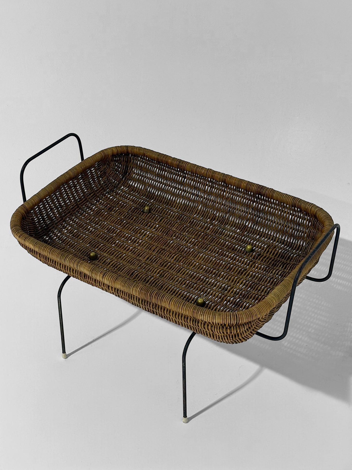 1960s Italian Wicker & Iron Magazine Basket