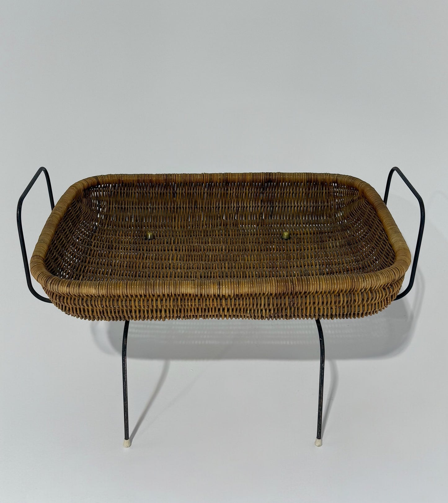 1960s Italian Wicker & Iron Magazine Basket