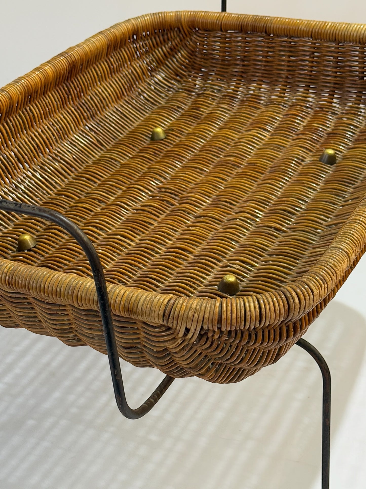 1960s Italian Wicker & Iron Magazine Basket