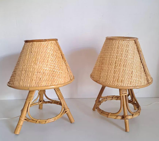 Pair of Vintage French Bamboo Table Lamps by Louis Sognot