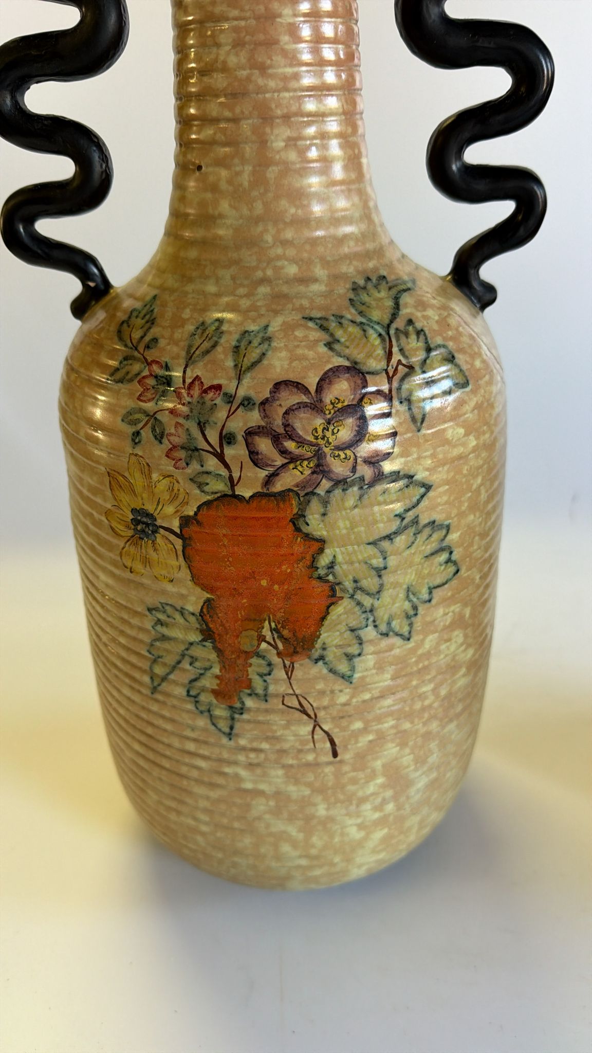 1940s Italian Hand-Painted Ceramic Floral Vase