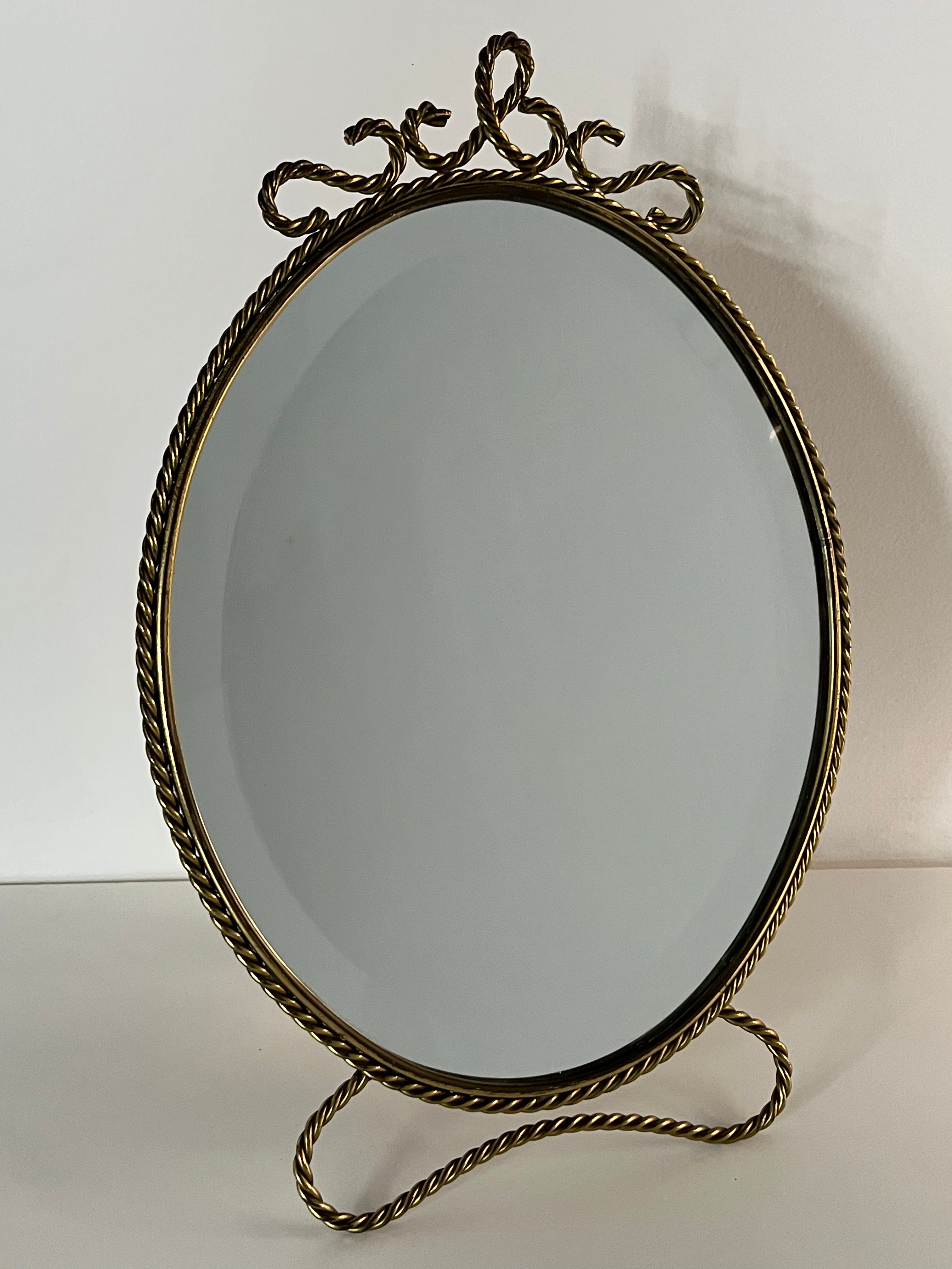 Vintage Italian Style Tabletop Mirror Vanity Victorian Style Brass like 2024 Metal Pa