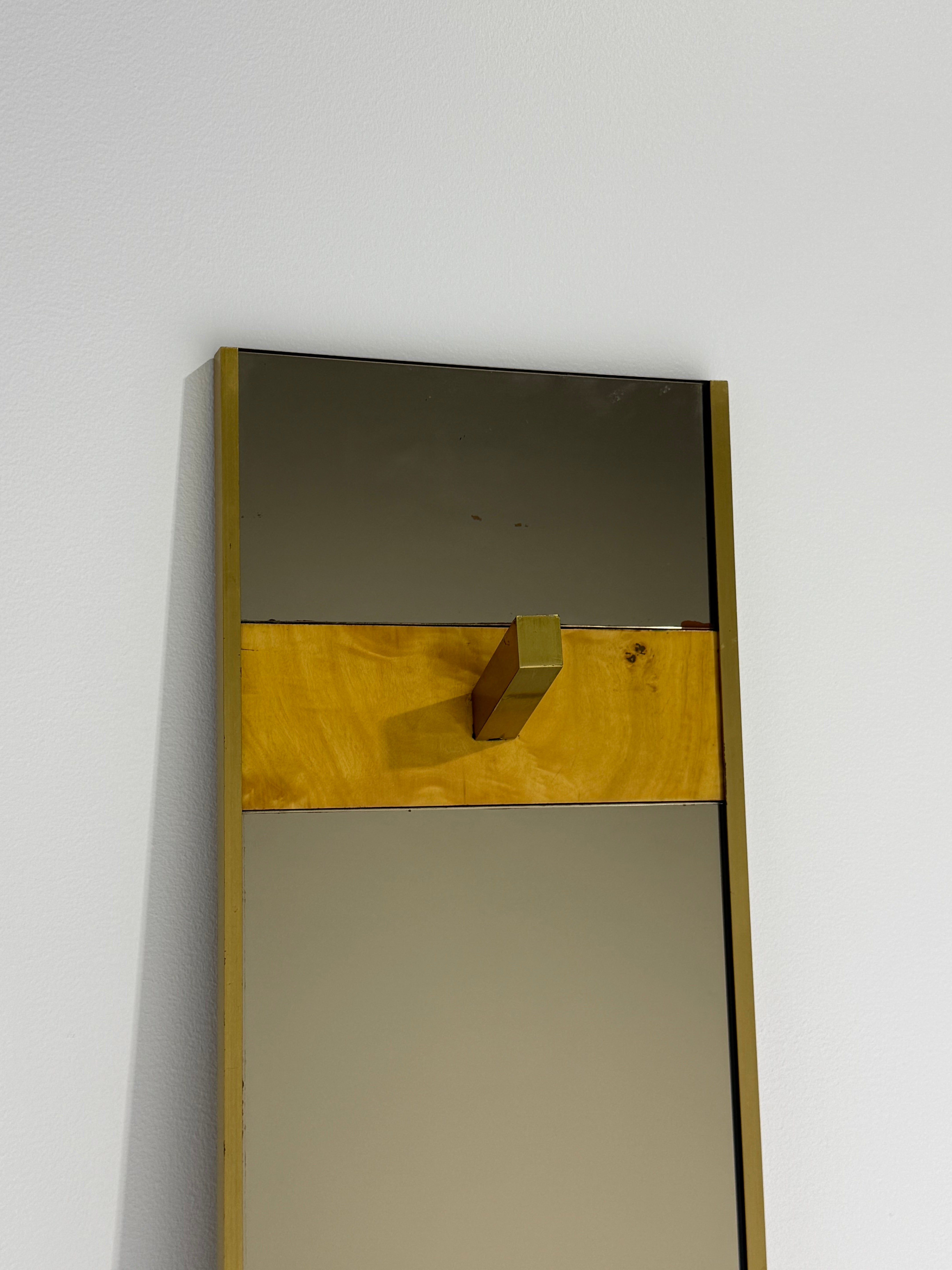 Vintage Burl & Brass Mirrored Coat Rack - Two Available