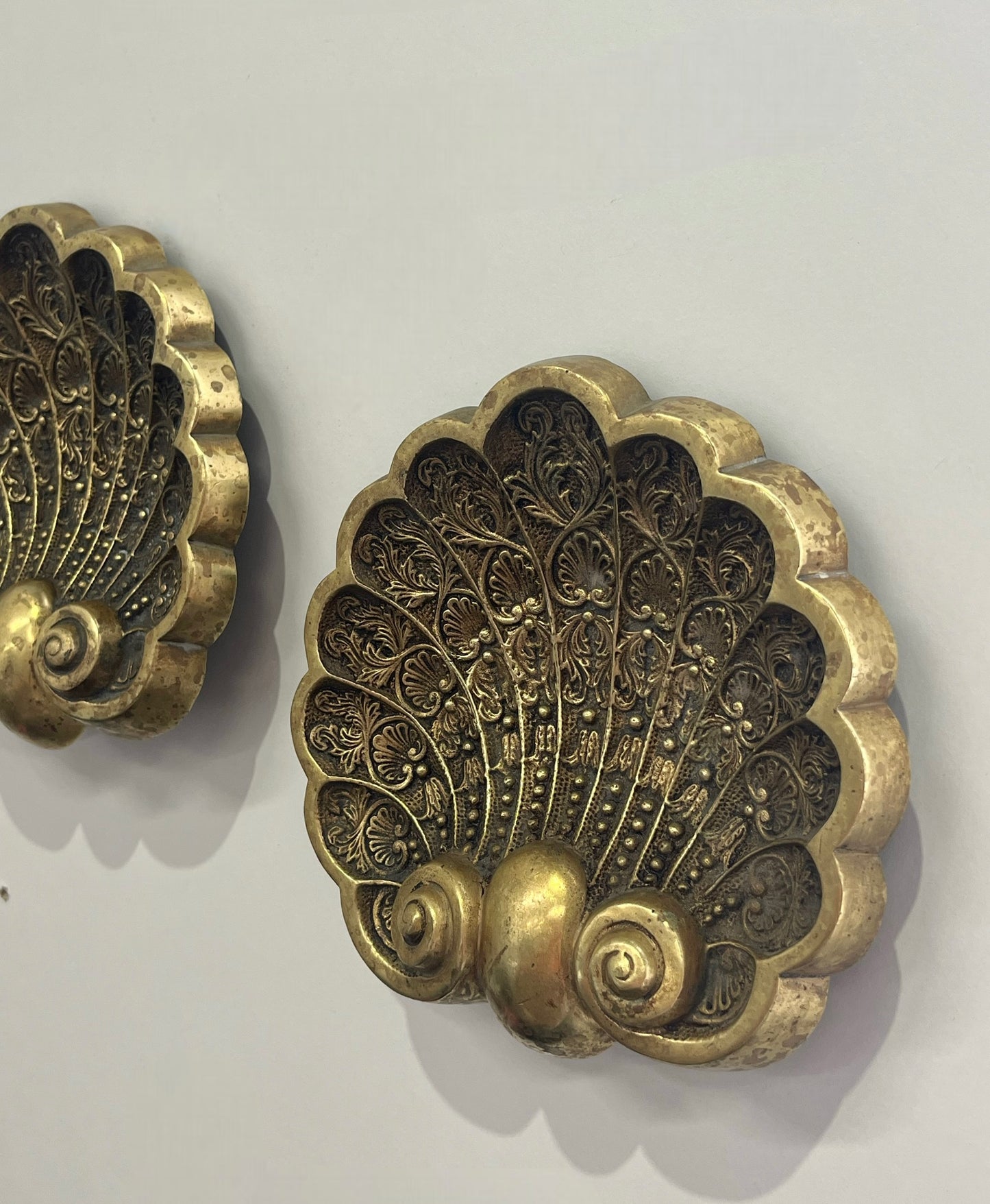 Vintage Brass Shell Wall Hanging - Two Available