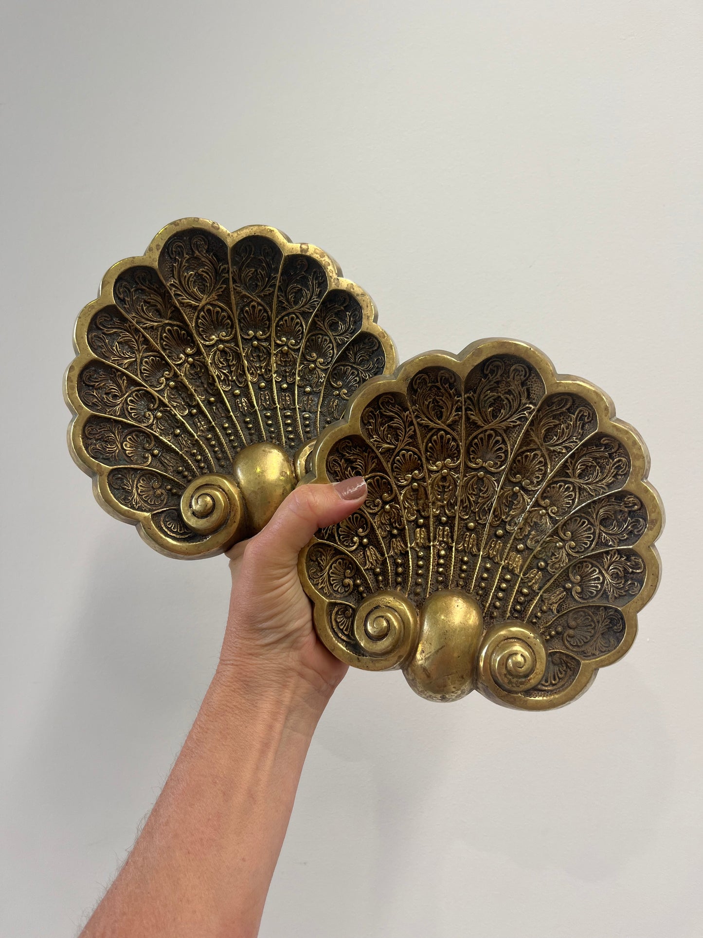 Vintage Brass Shell Wall Hanging - Two Available