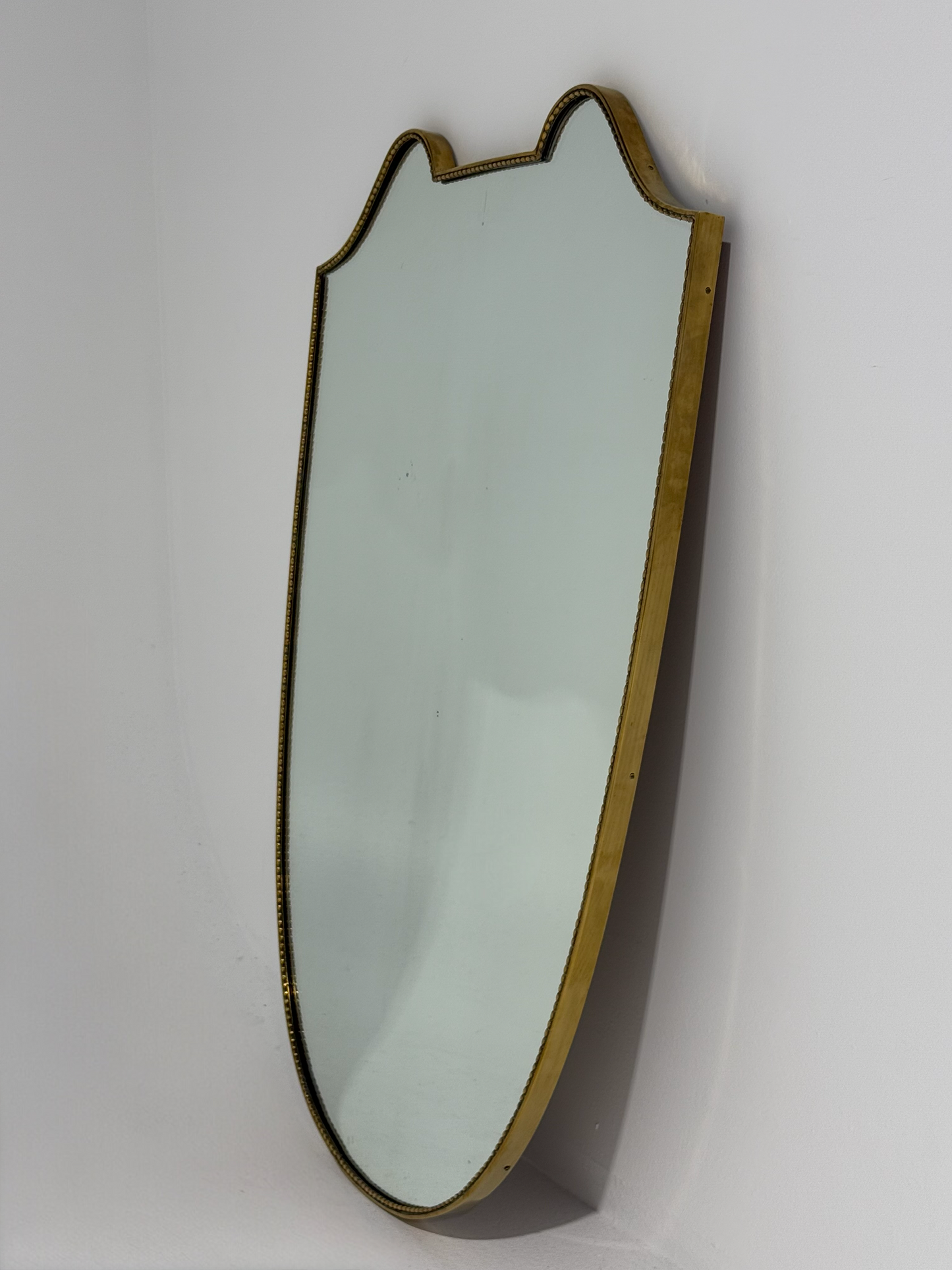 Large Vintage Italian Brass Shield Mirror.