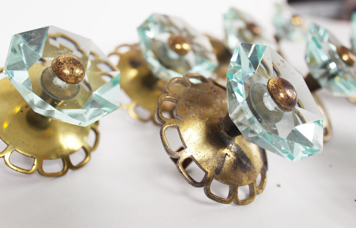 Italian Glass & Brass Coat Hook / Drawer Pull