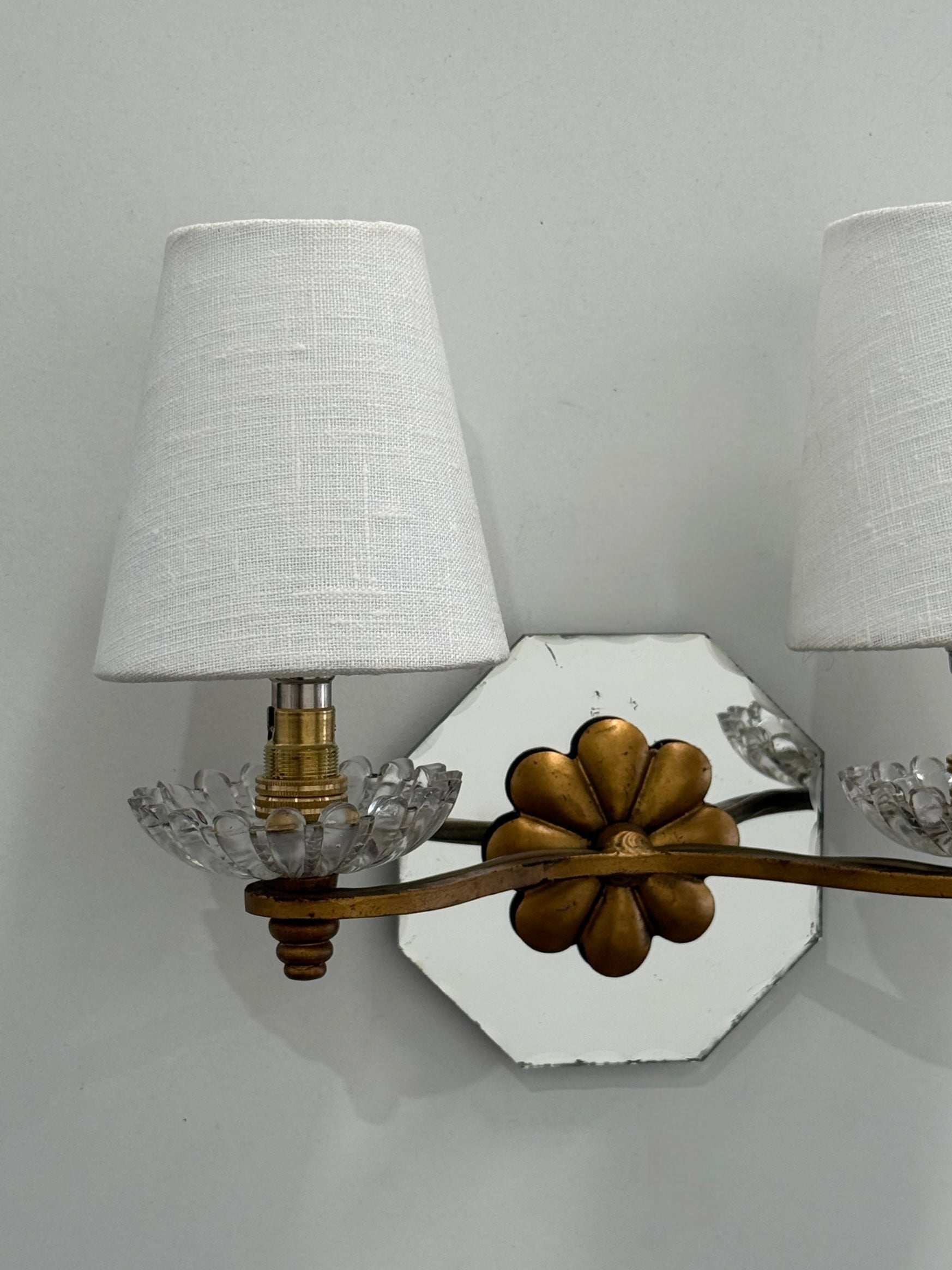 Pair of French Glass Mirrored Wall Lights