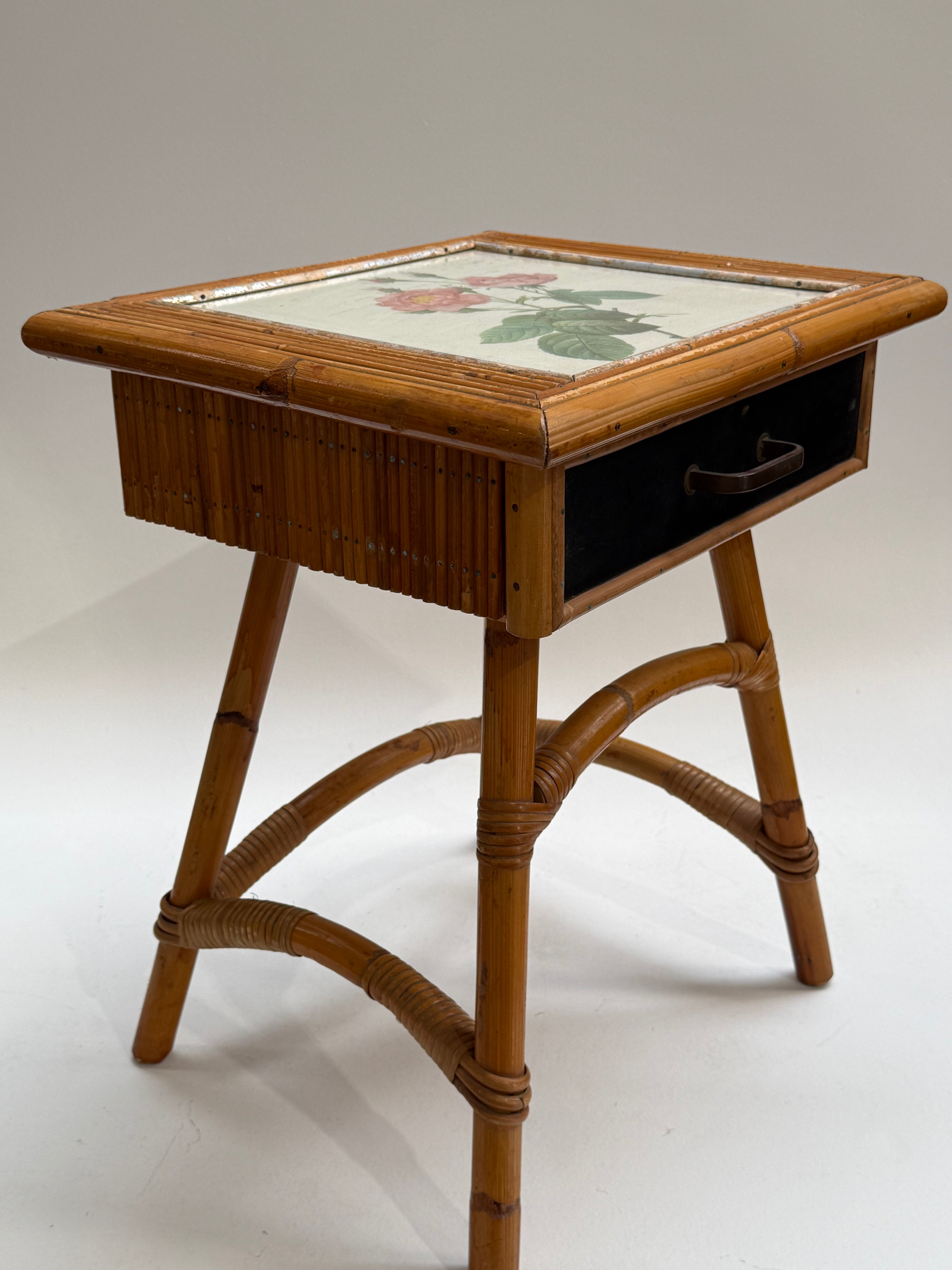 French Bamboo Bedside Table by Audoux Minet