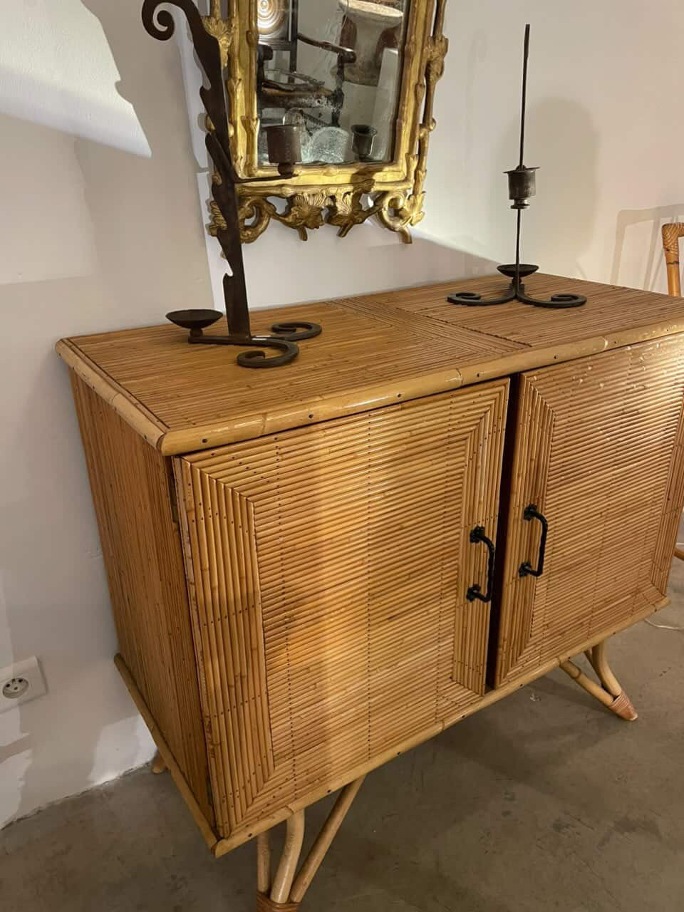 Vintage French Bamboo Cabinet by Audoux Minet