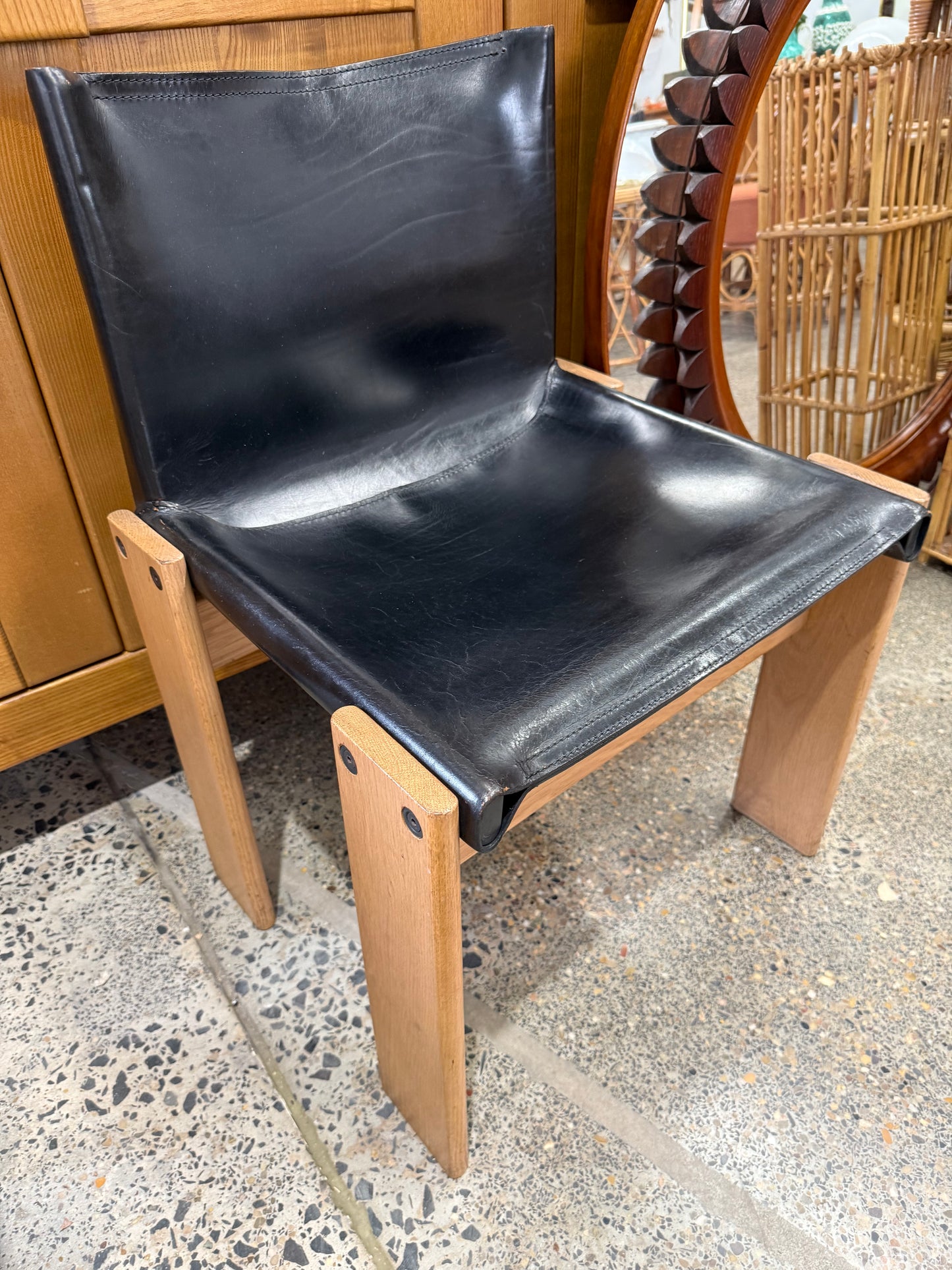 Afra & Tobia Scarpa Black Leather Monk Chair - Six Available