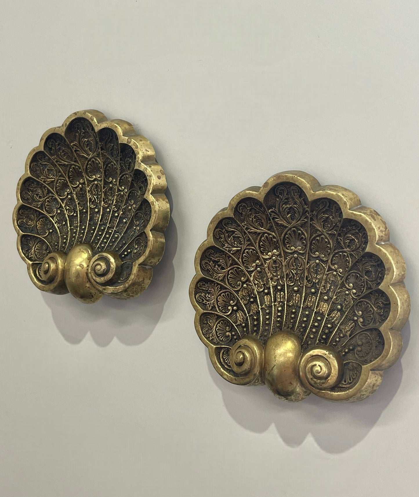 Vintage Brass Shell Wall Hanging - Two Available