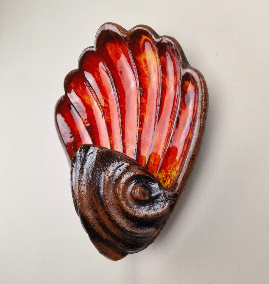 Large French Ceramic Shell Wall Light - Two Available