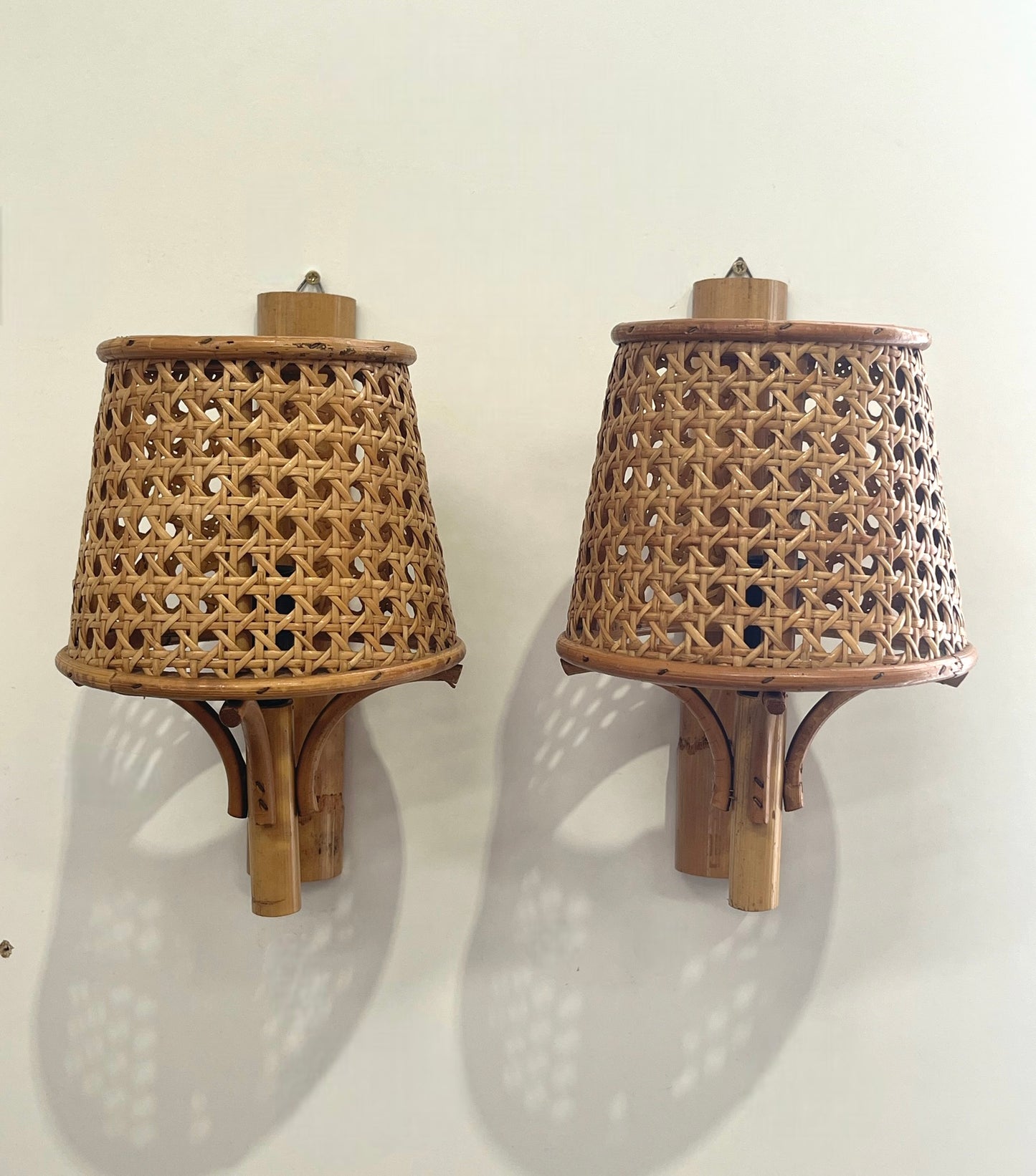 Pair of French Rattan Wall Lights