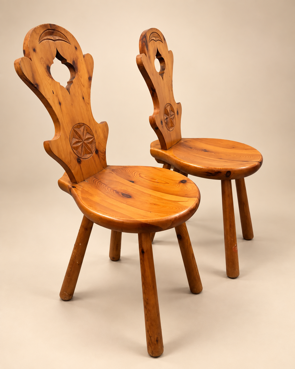 French Brutalist Timber Chair - Two Available