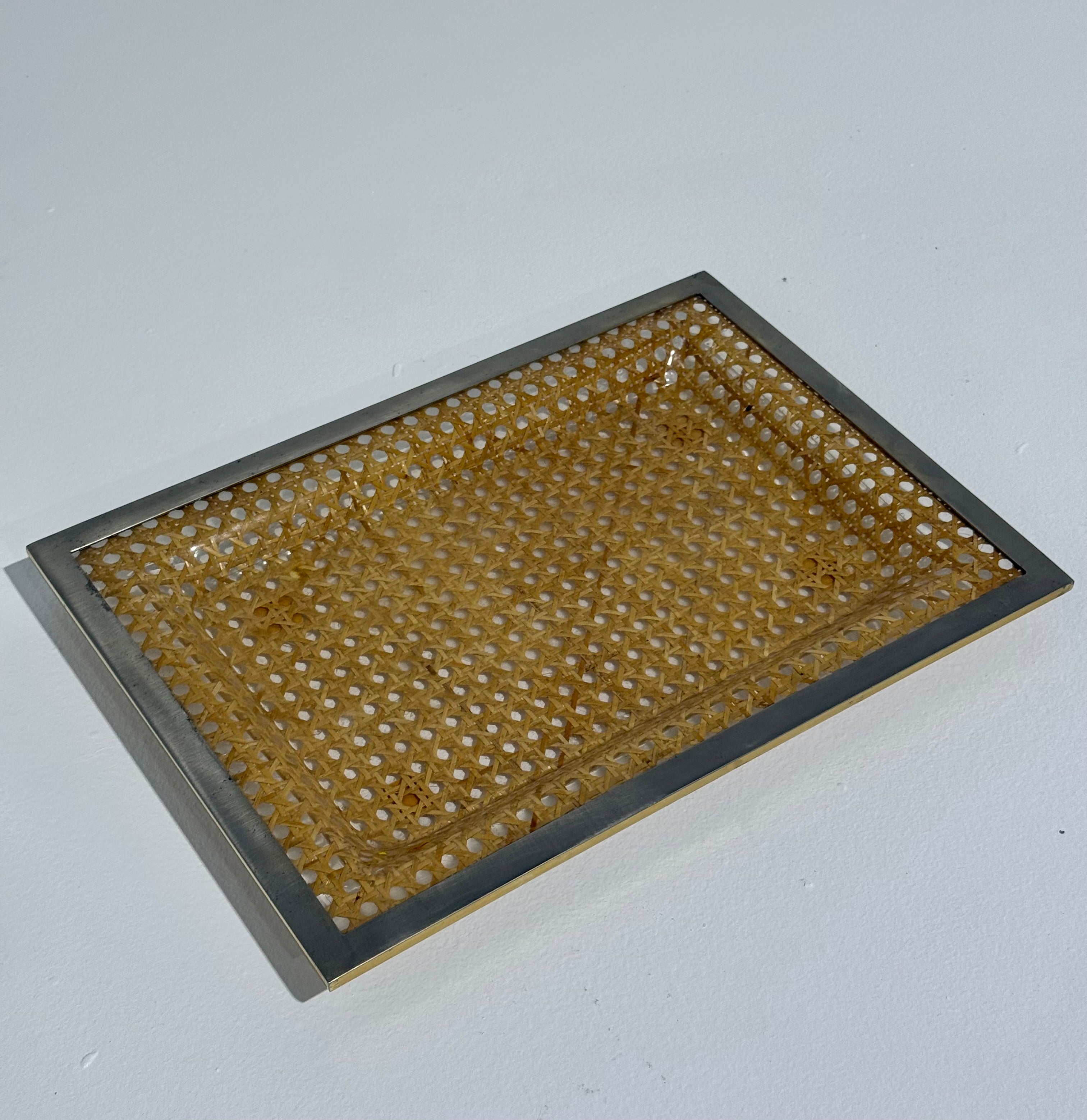 Italian Perspex & Rattan Tray