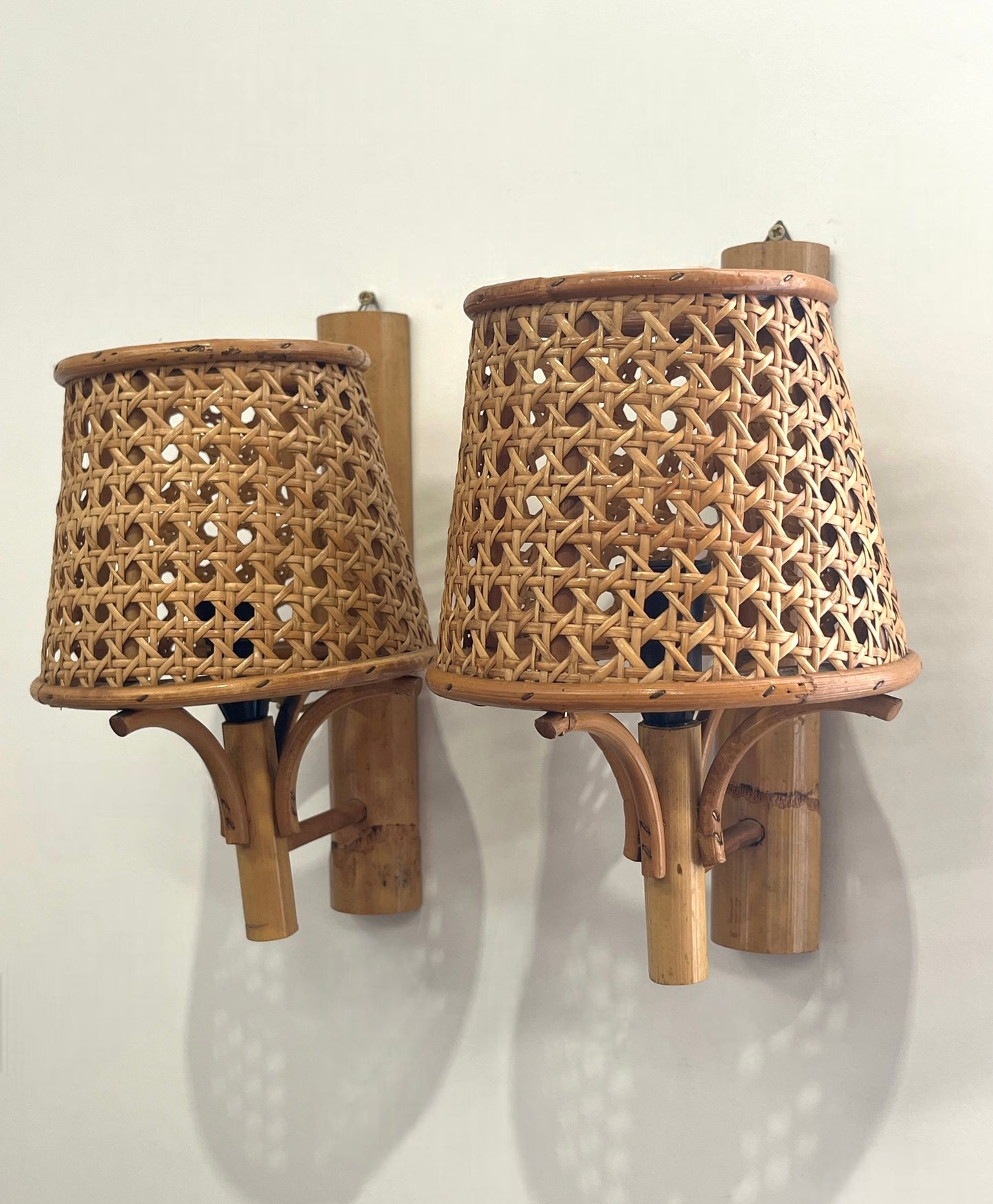 Pair of French Rattan Wall Lights