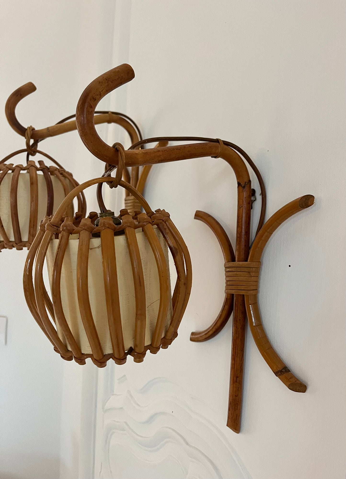 1970’s French Bamboo Wall Lights by Louis Sognot