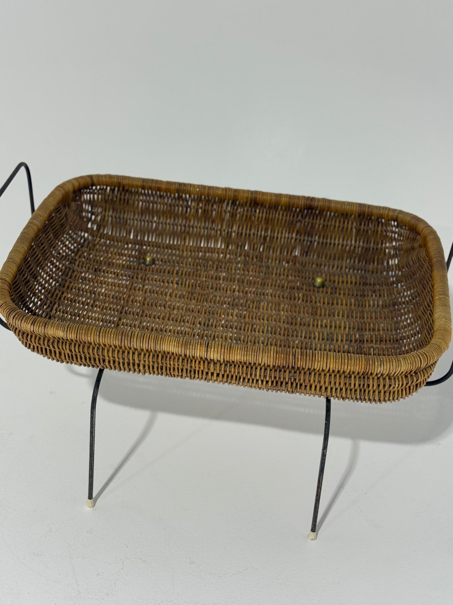1960s Italian Wicker & Iron Magazine Basket
