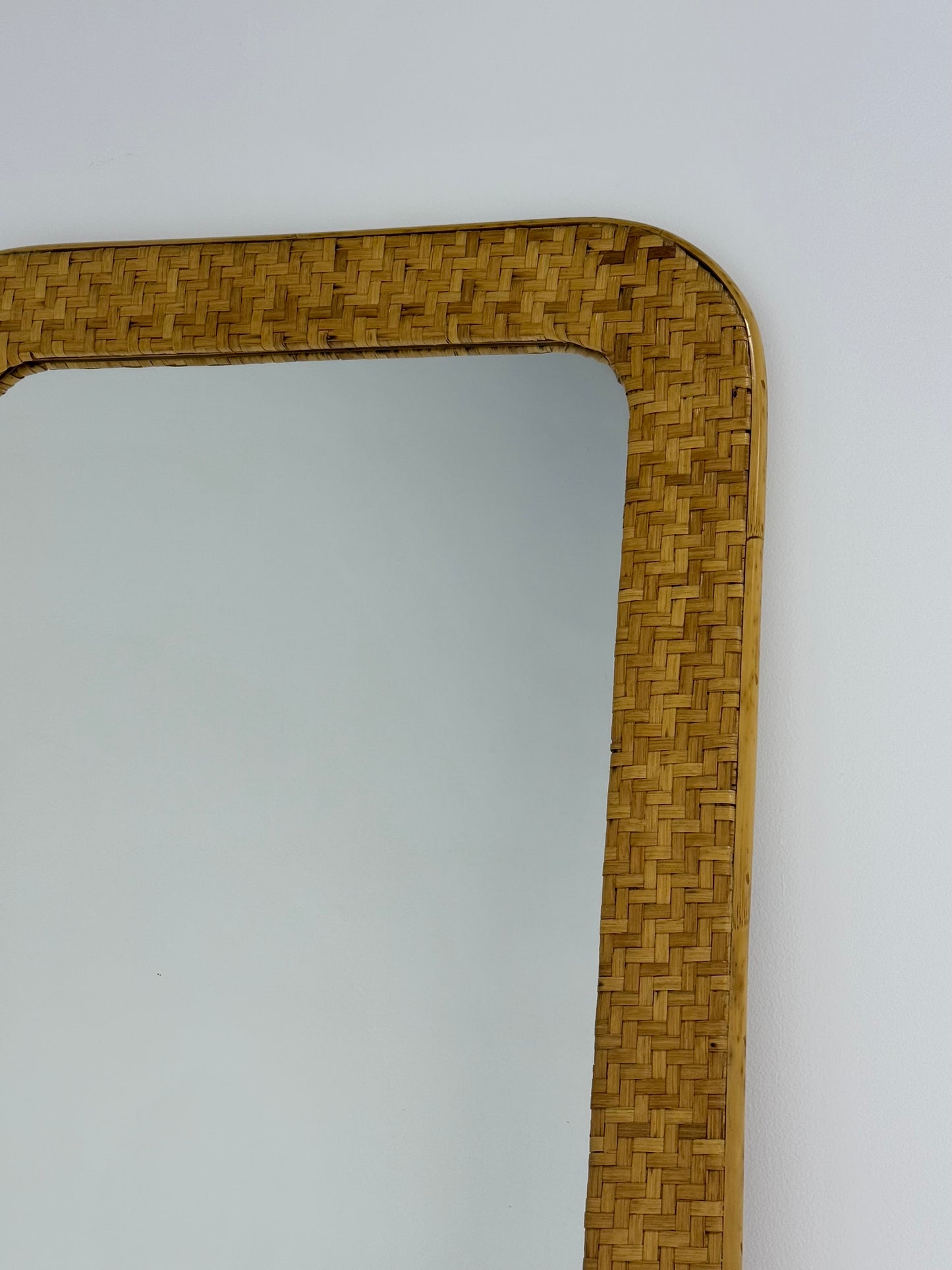 Large Italian Woven Rattan & Bamboo Mirror