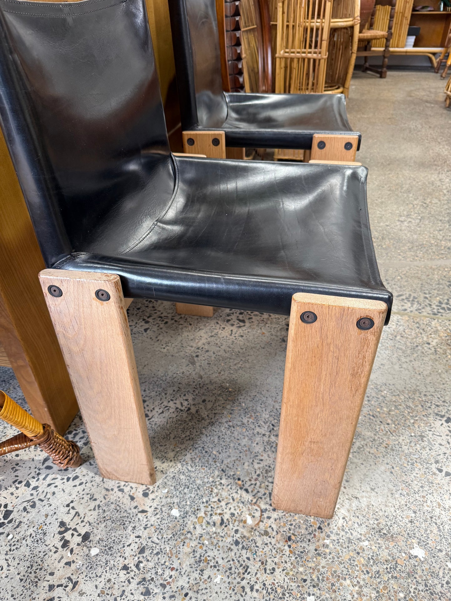 Afra & Tobia Scarpa Black Leather Monk Chair - Six Available