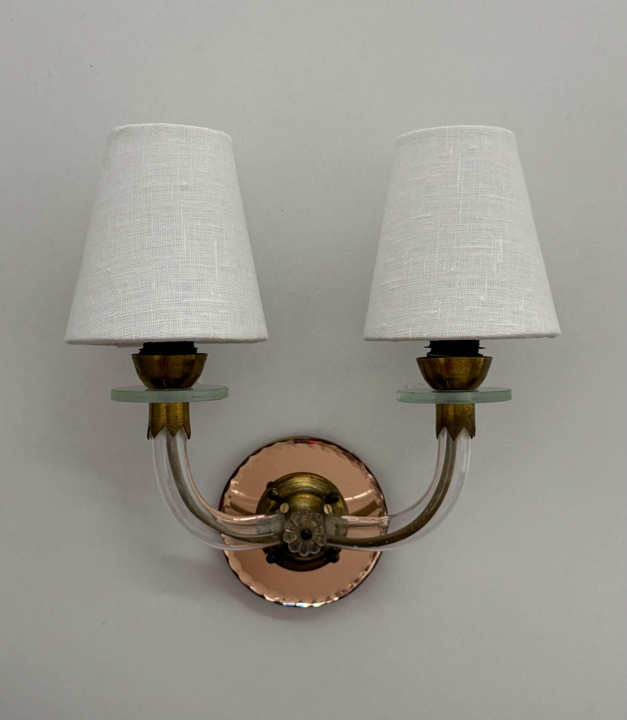 Pair of French Glass Mirrored Wall Lights