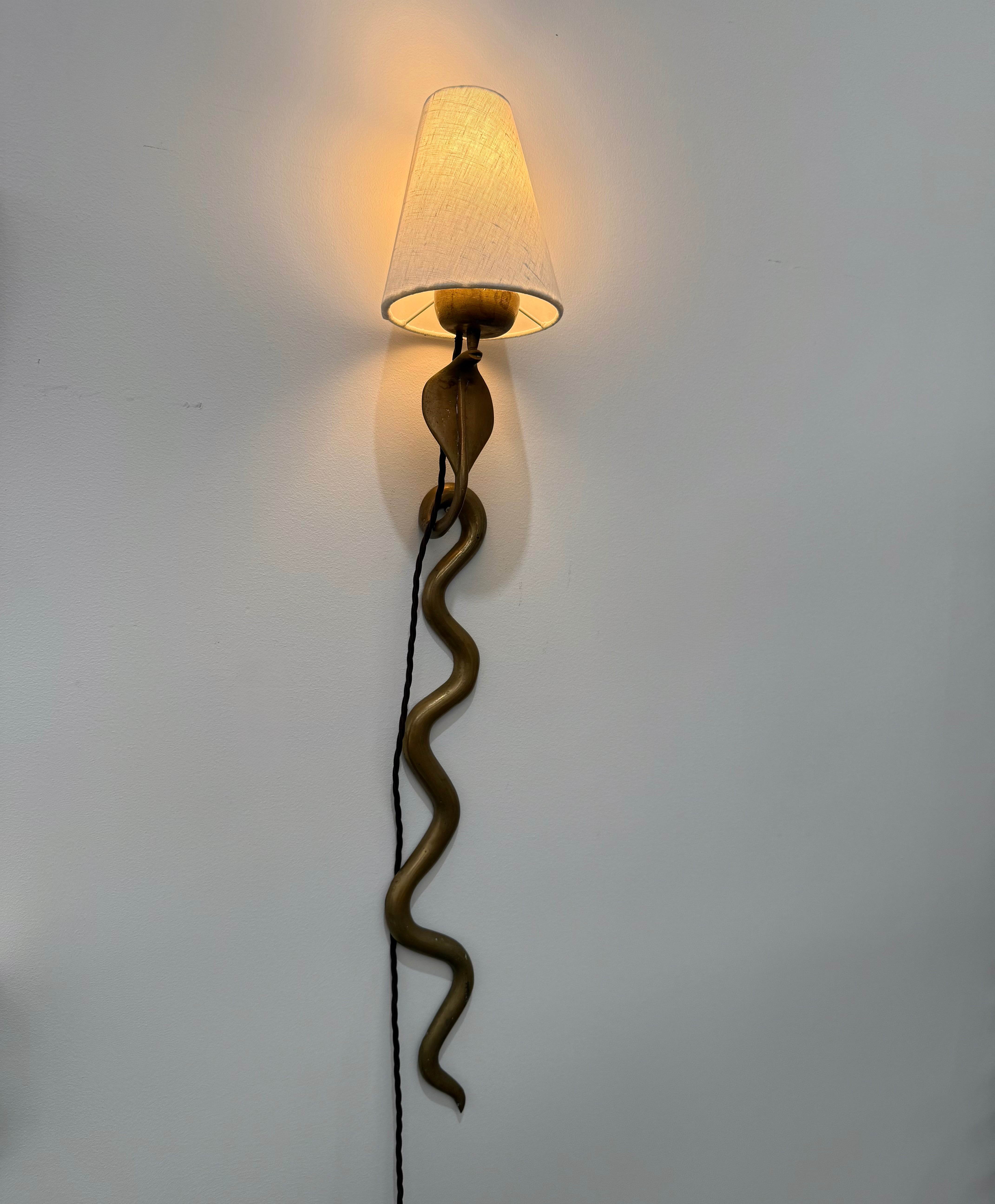 1960’s French Brass Cobra Candle Wall Light - Two Available