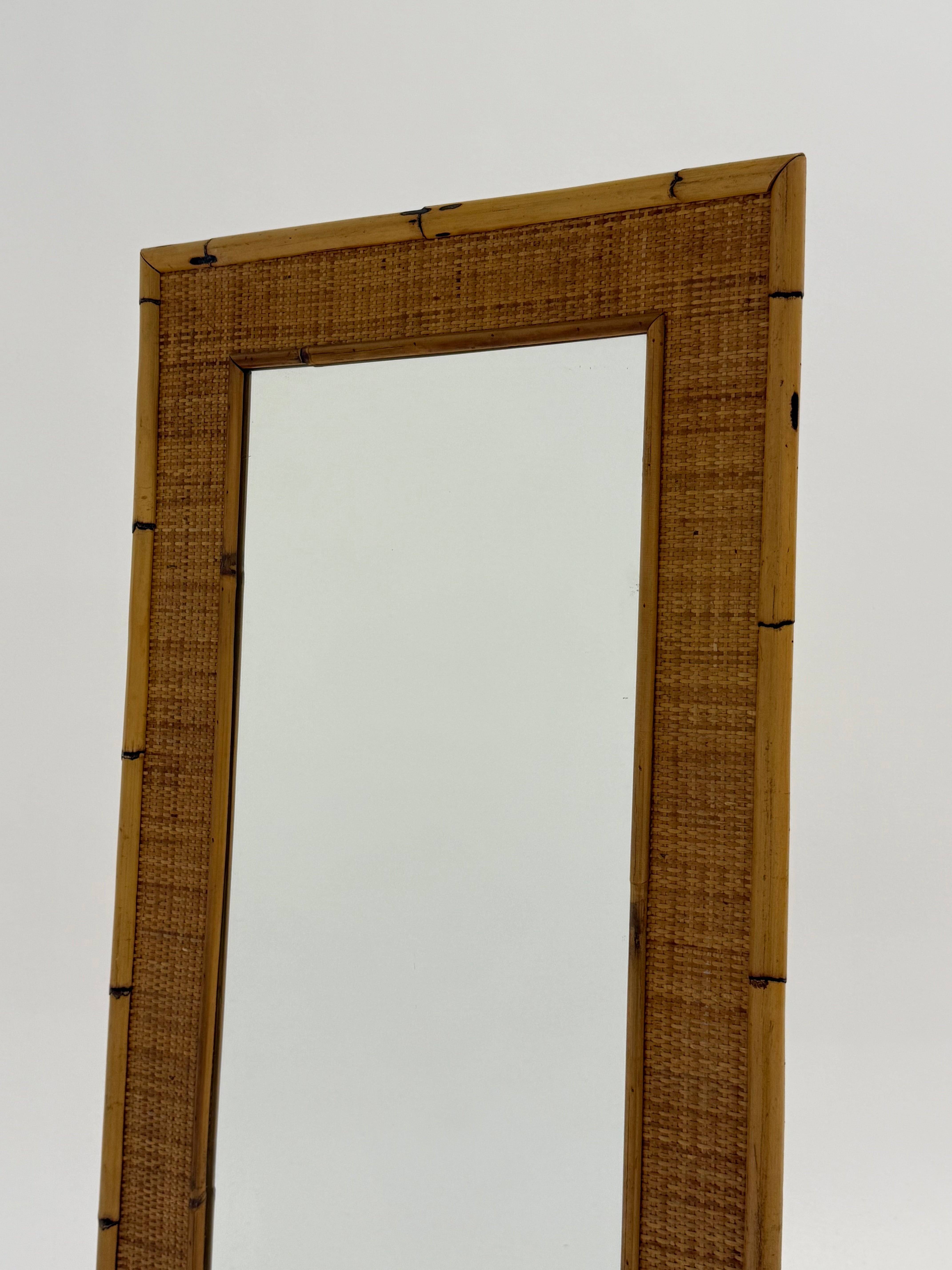 1960s Bamboo & Rattan Rectangular Mirror by Dal Vera