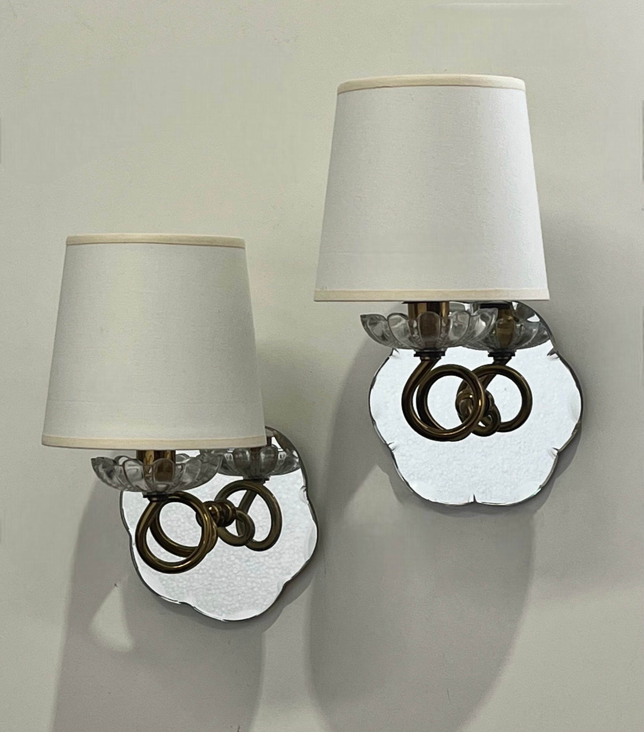 Pair of French Glass Mirrored Wall Lights secon.di