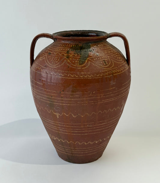 French Hand-painted Terracotta Vase