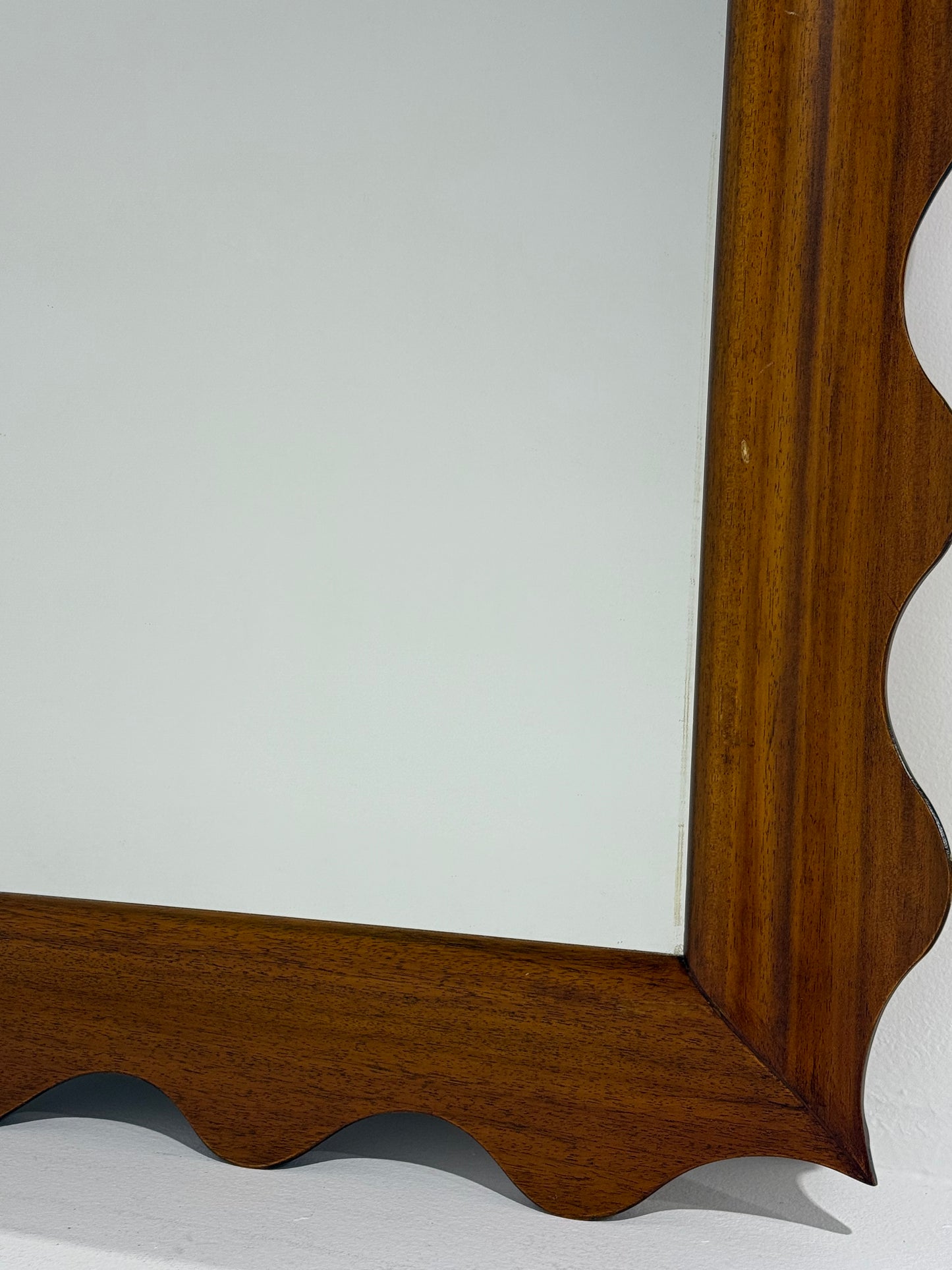 Italian Oak Wall Mirror with Scalloped Frame