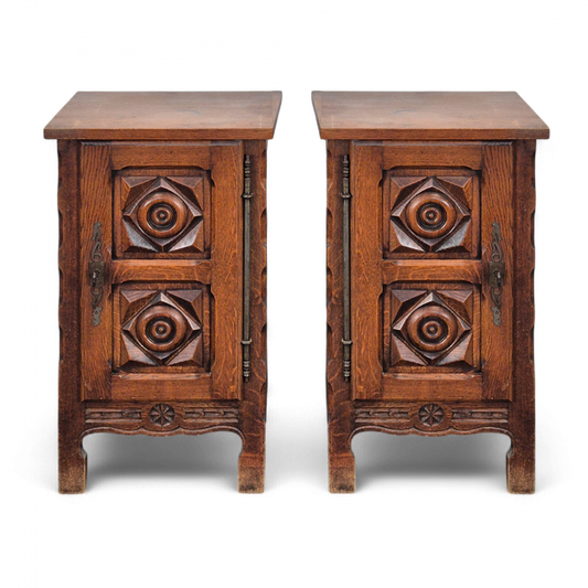 PRE ORDER: Vintage French Oak Bedside Cabinets by Charles Dudouyt