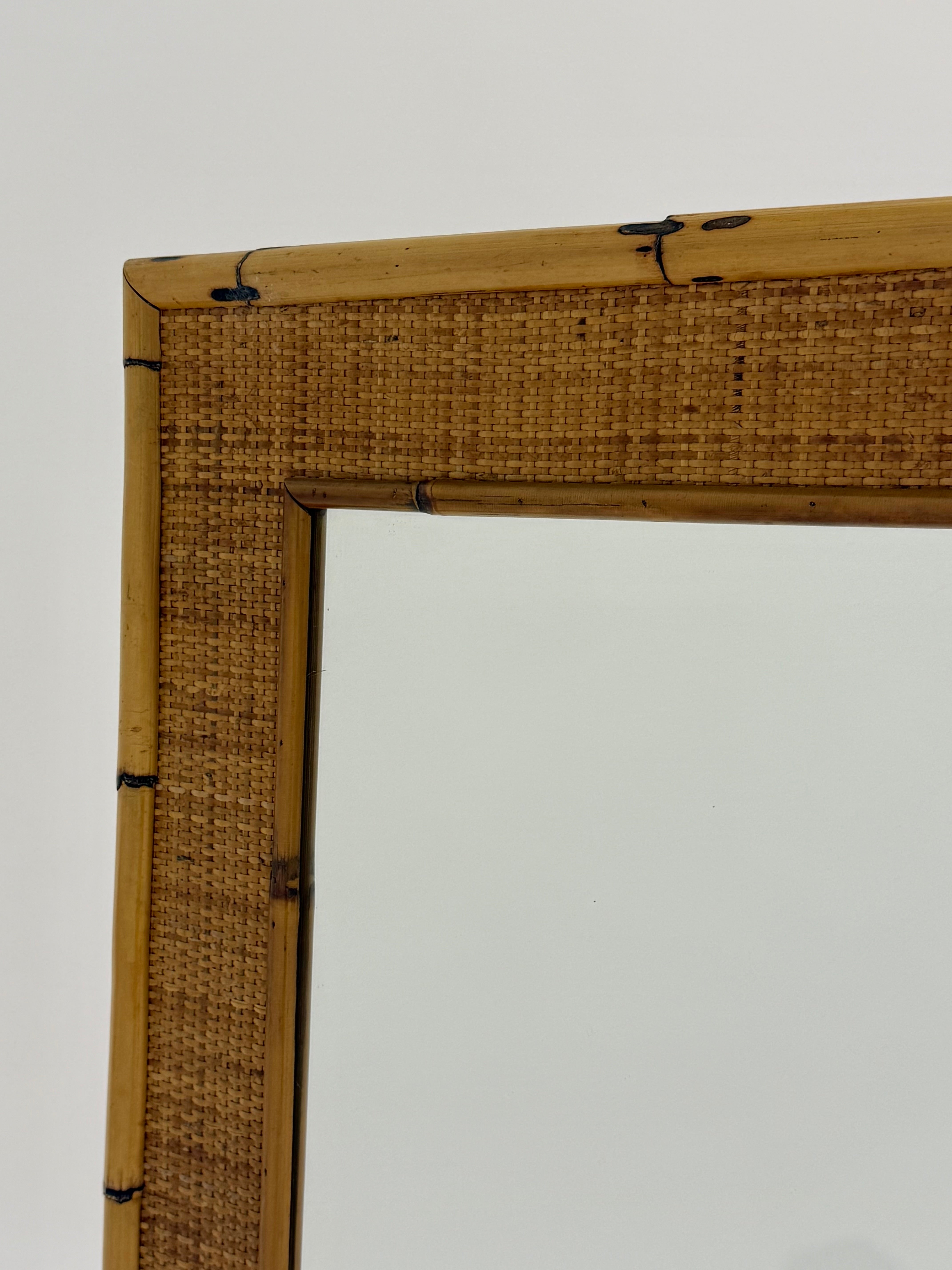 1960s Bamboo & Rattan Rectangular Mirror by Dal Vera