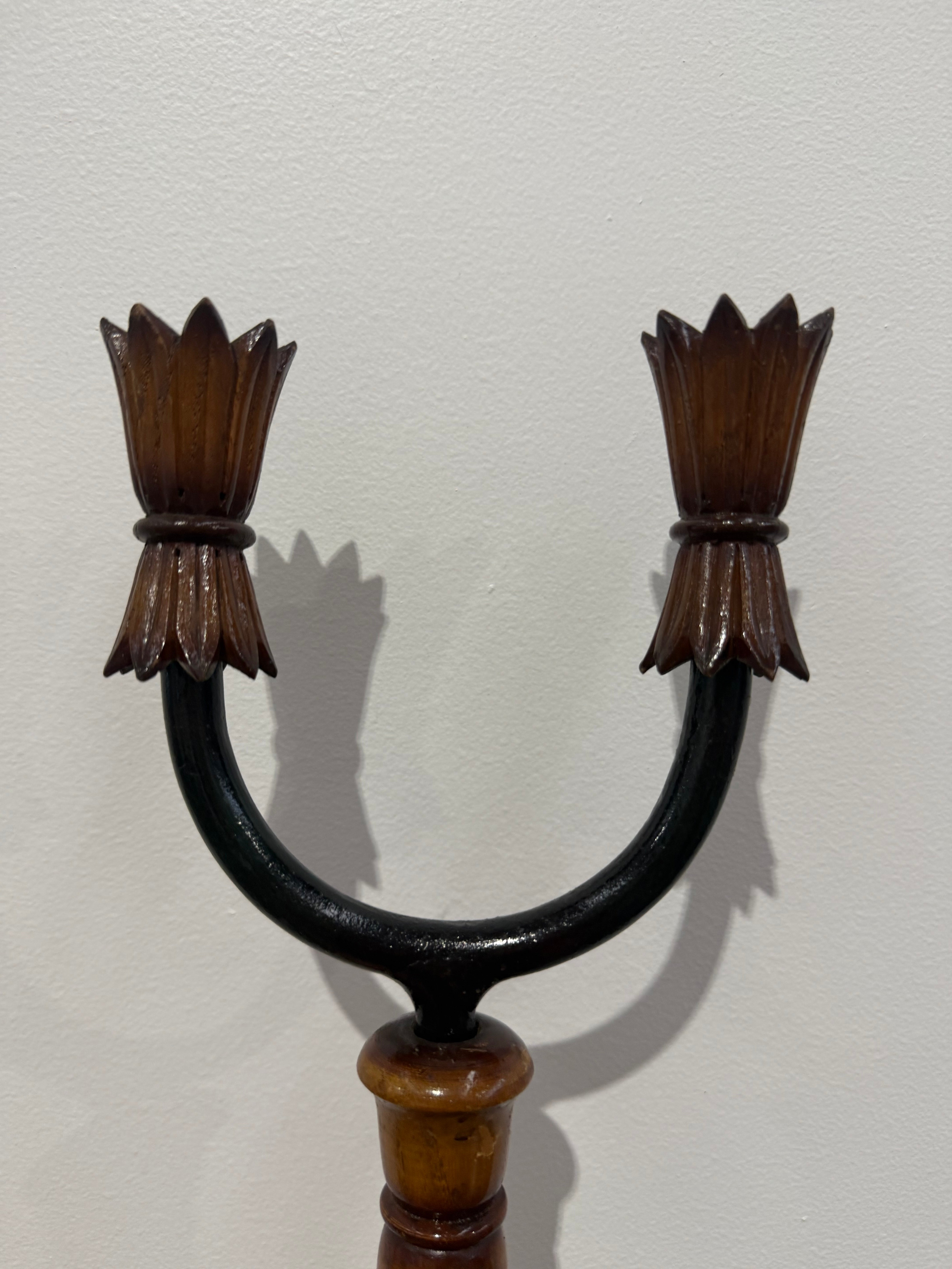 Vintage Italian Timber & Iron Lamp - Two Available