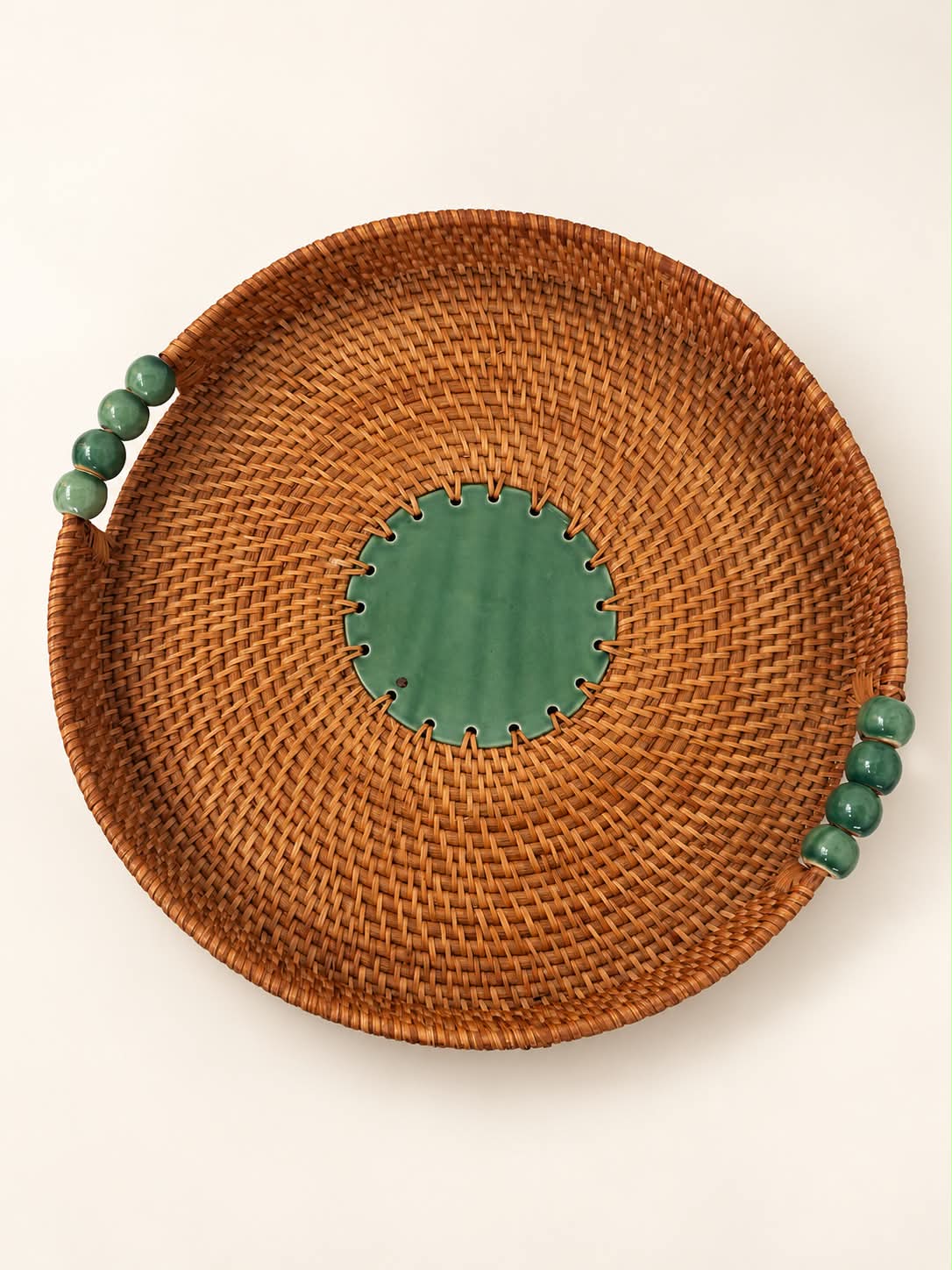 Italian Rattan & Ceramic Tray