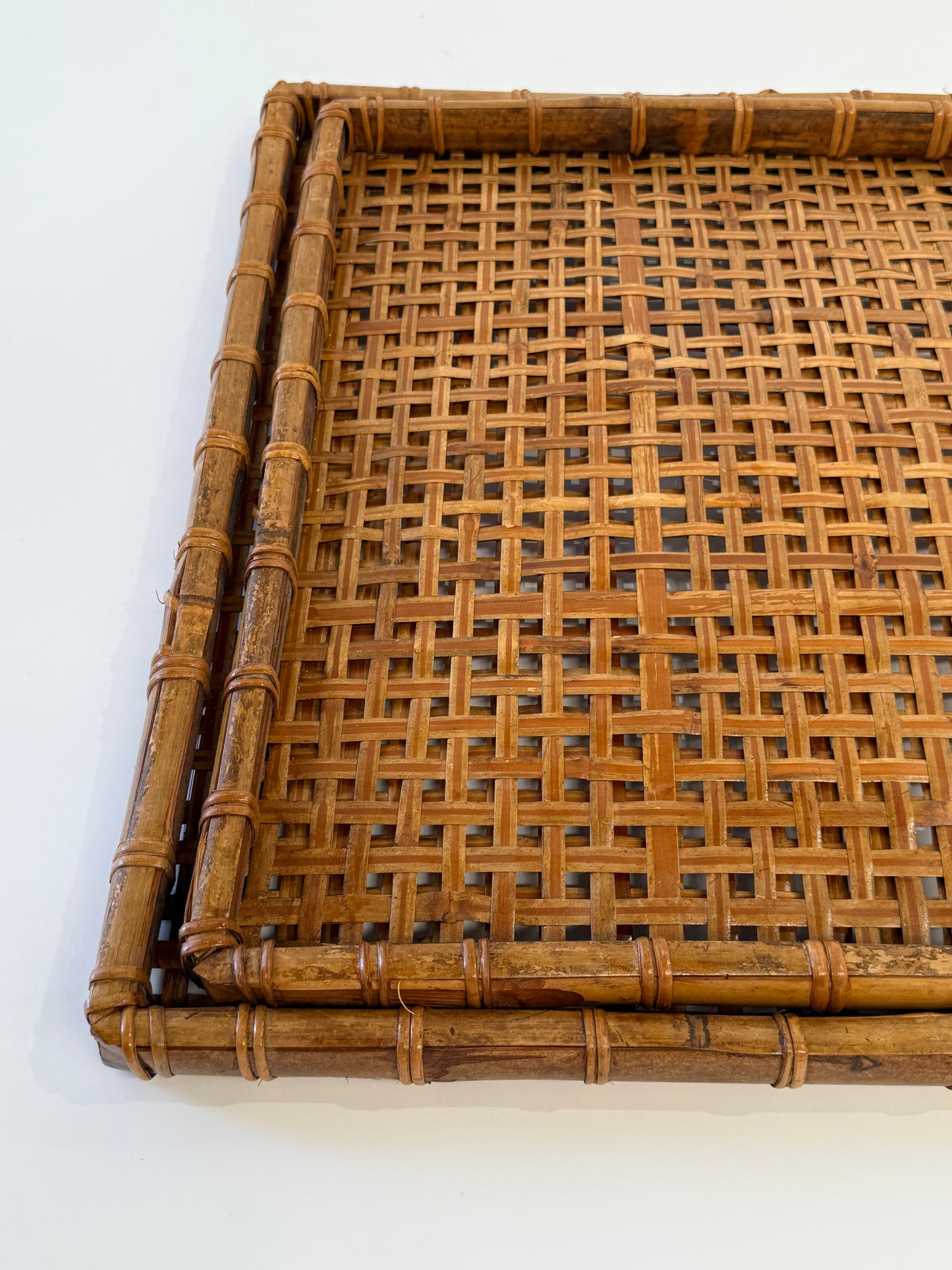 Set of Two Italian Rattan Trays