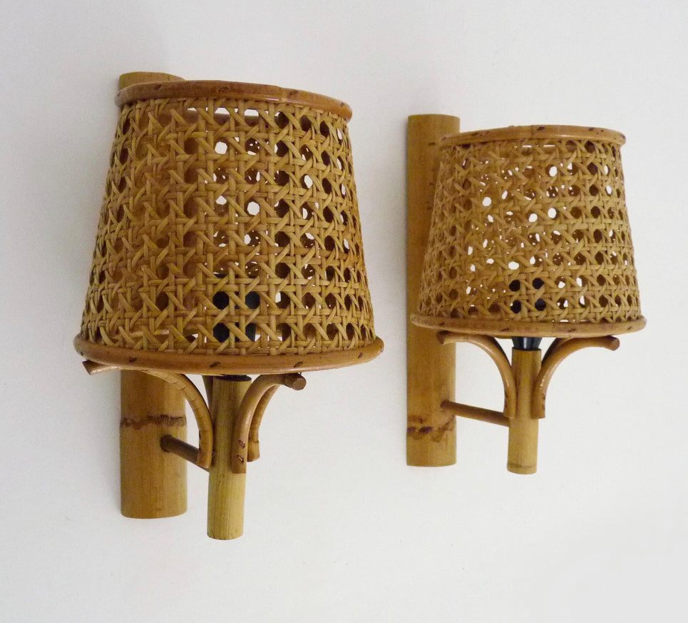 Pair of French Rattan Wall Lights