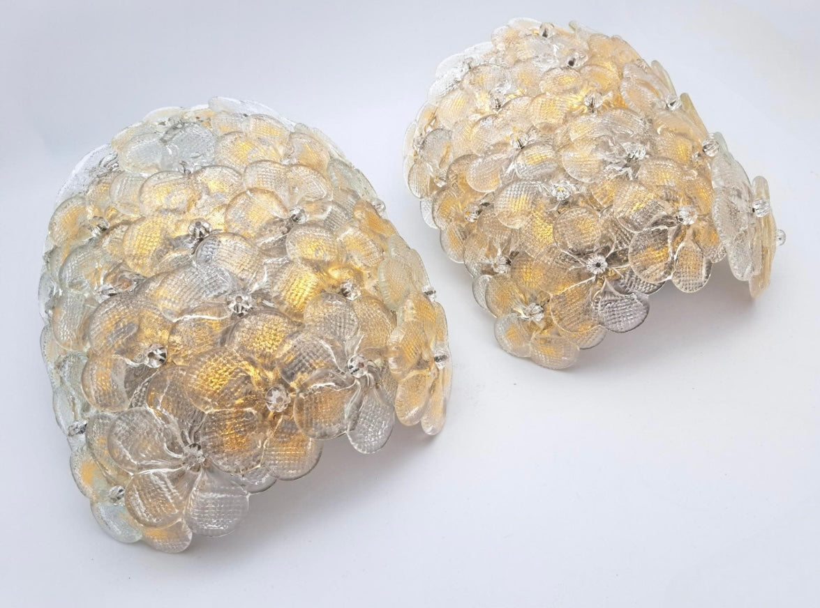 Pair of Murano Flower Wall Lights by Seguso
