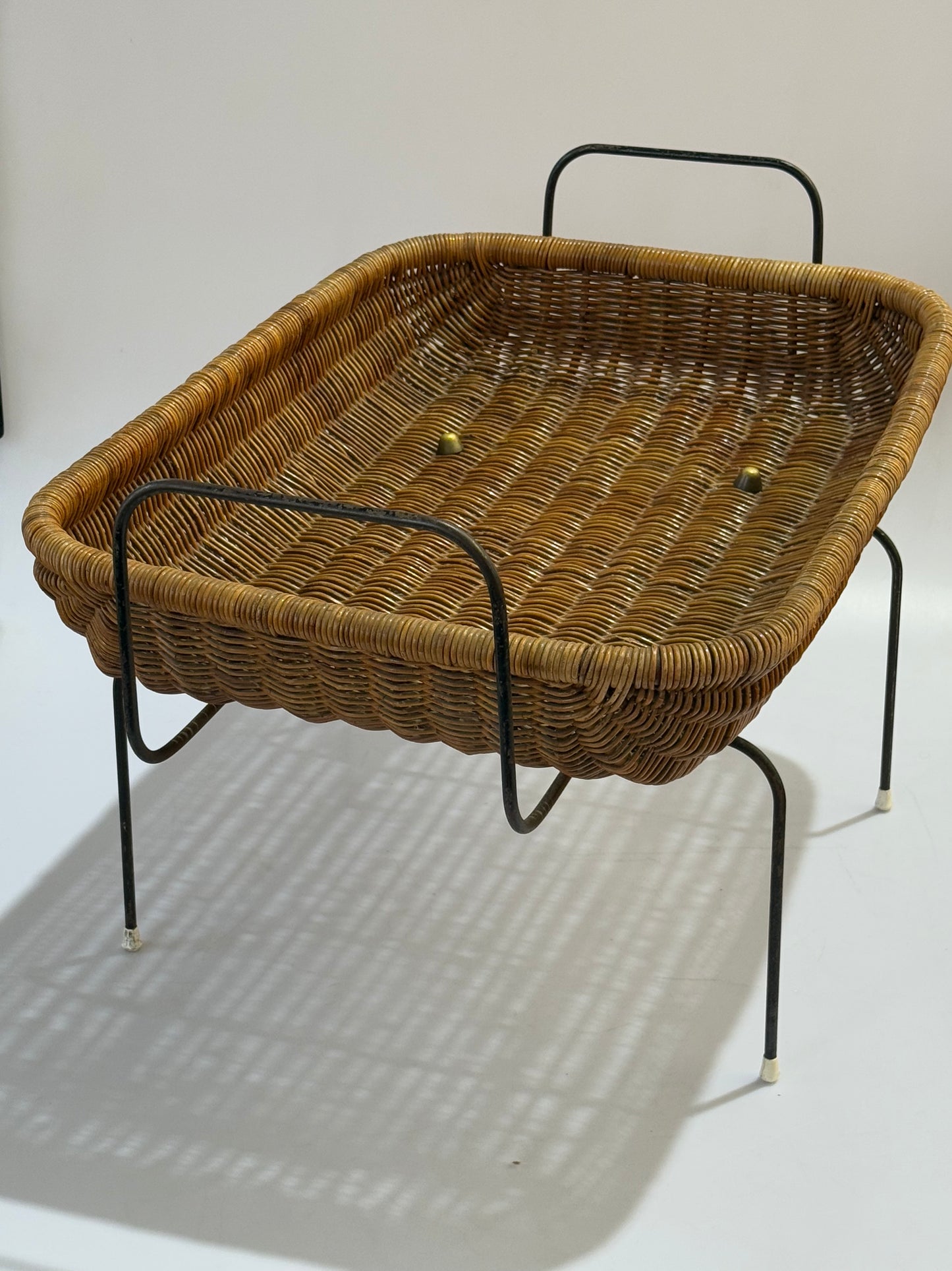 1960s Italian Wicker & Iron Magazine Basket