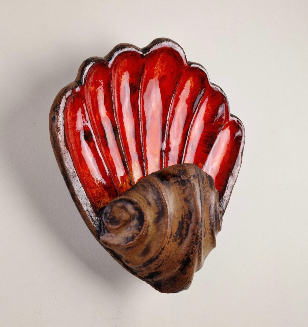 Large French Ceramic Shell Wall Light - Two Available