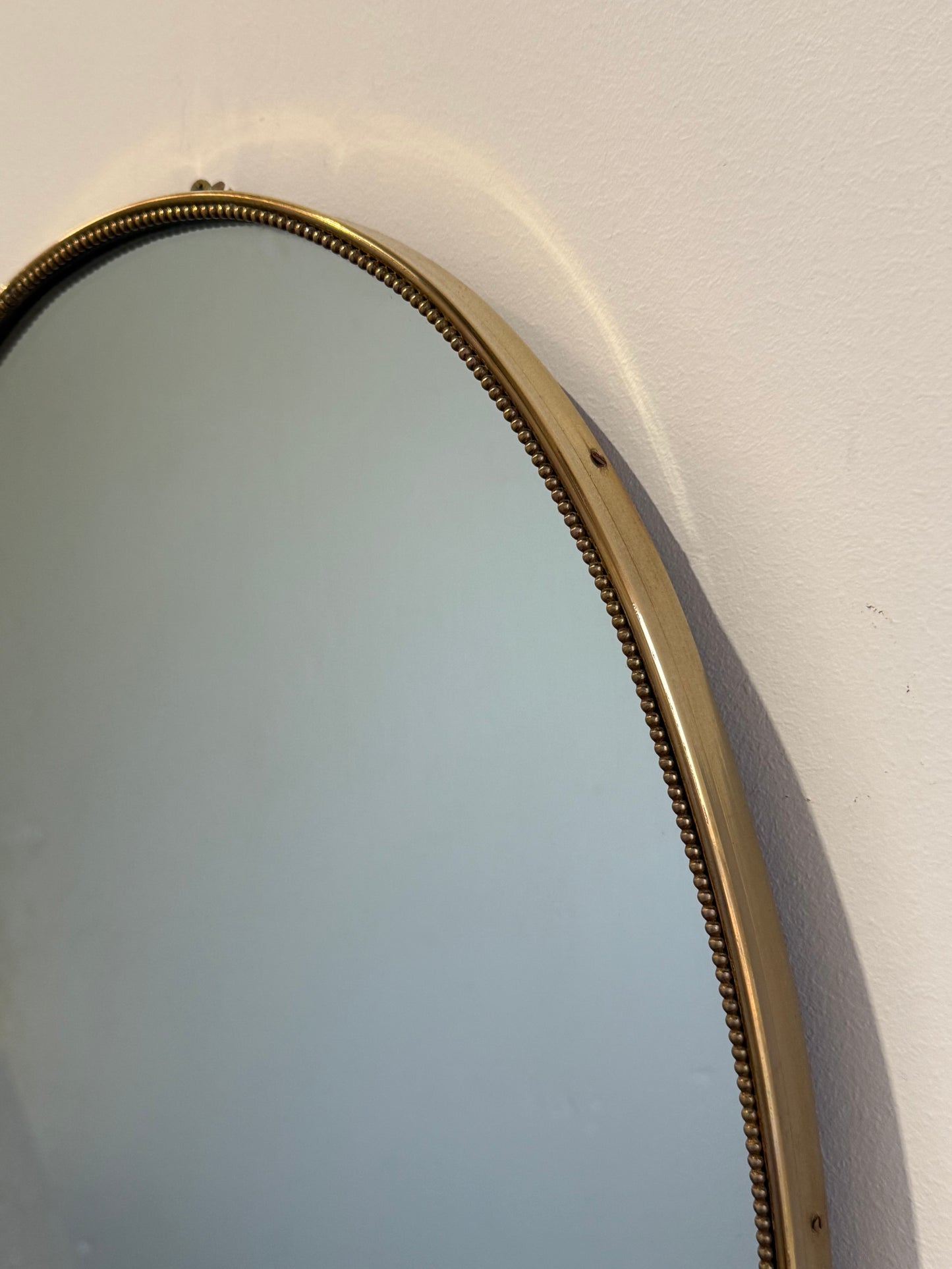 Vintage Italian Oval Brass Mirror with Beading