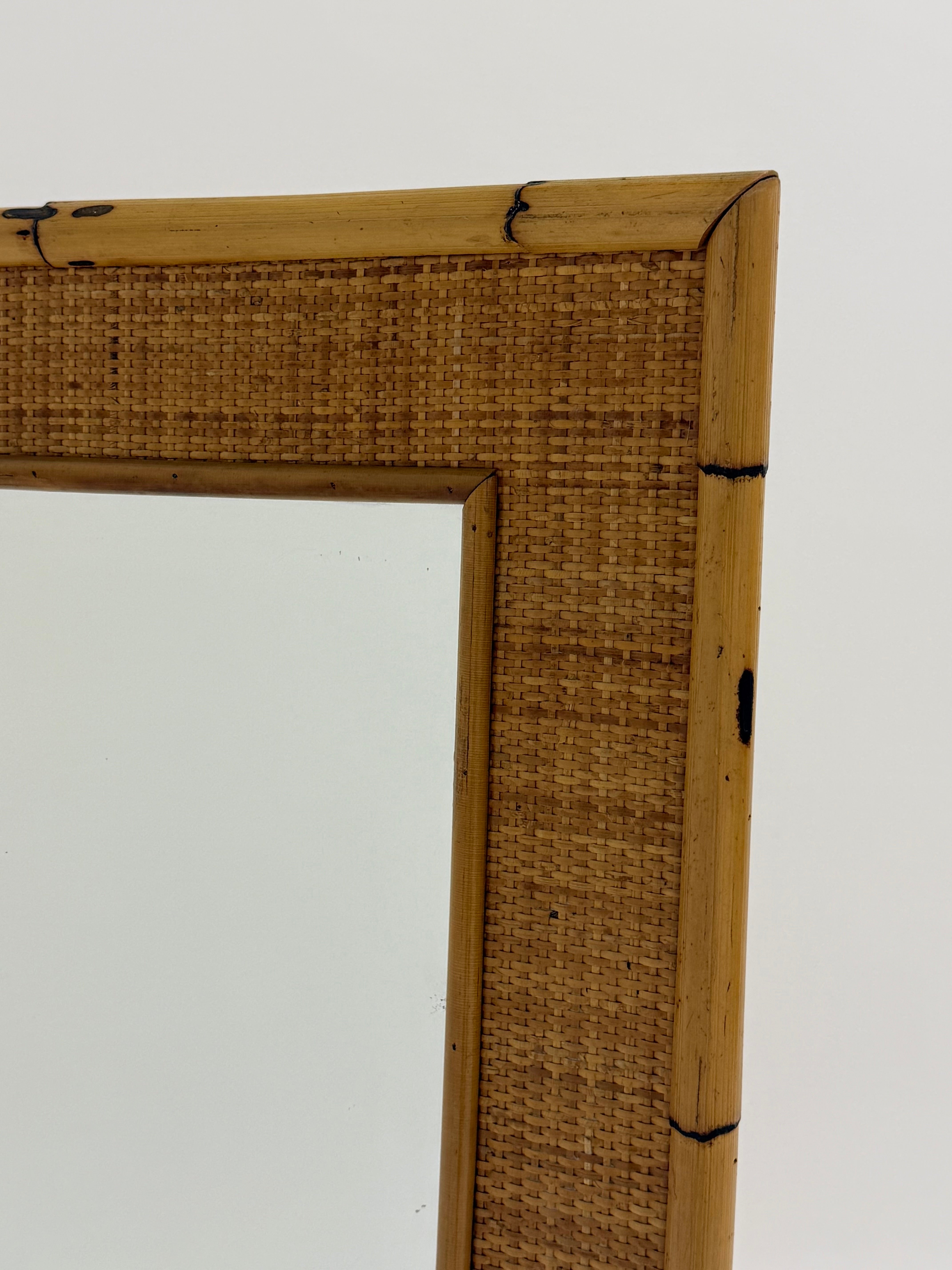 1960s Bamboo & Rattan Rectangular Mirror by Dal Vera