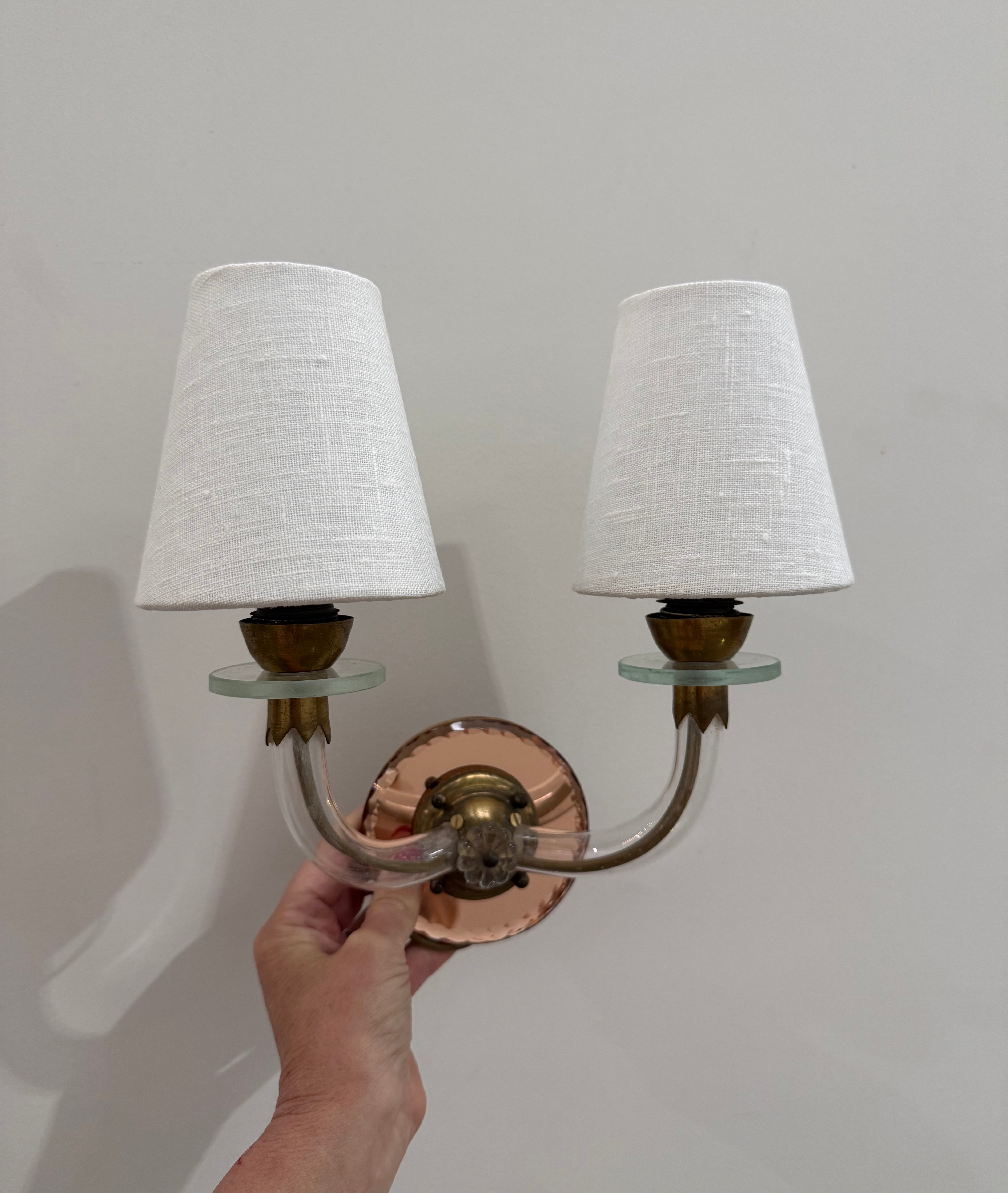Pair of French Glass Mirrored Wall Lights